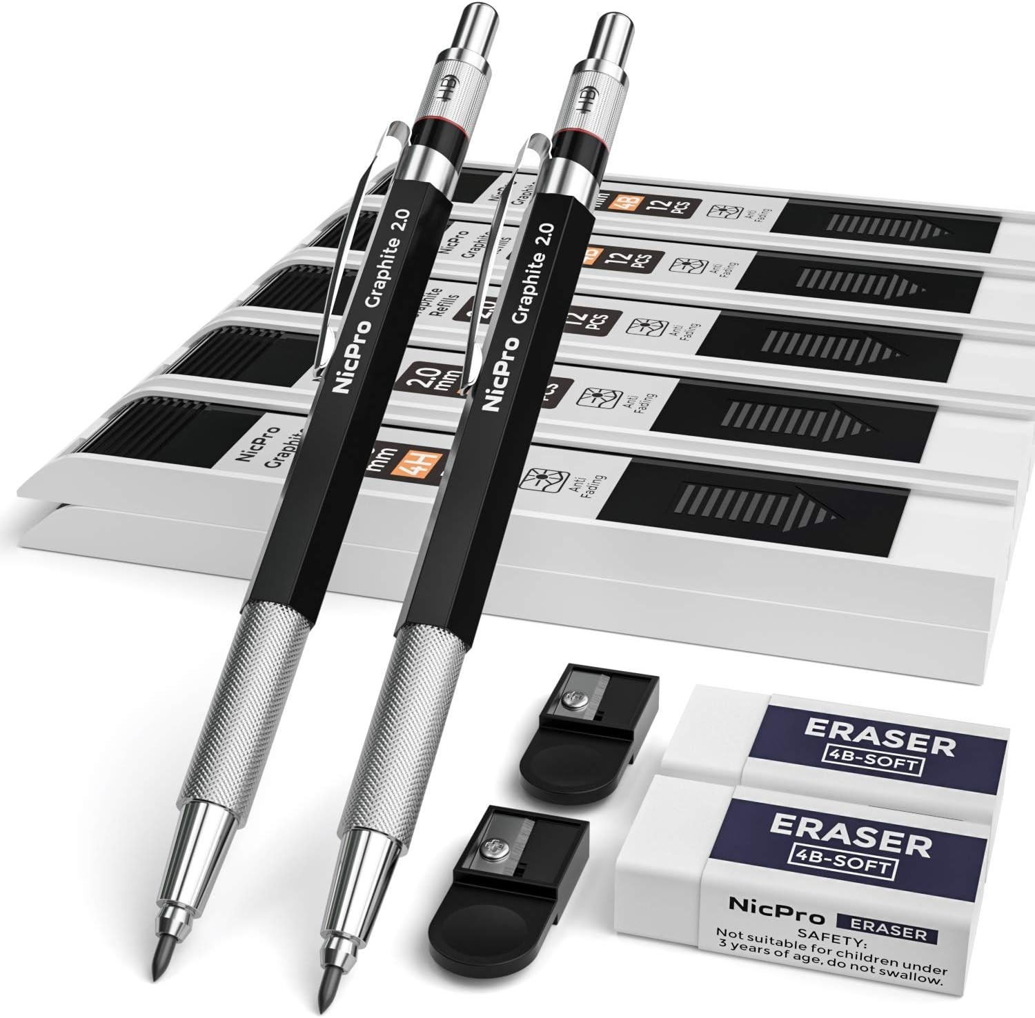 2mm Metal Mechanical Pencil Set with 120 Refills