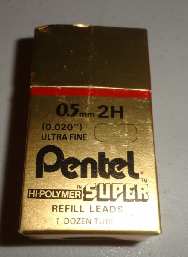 Pentel Hi-Polymer Super Refill Pencil Leads 0.5mm 2H (0.020″) Ultra Fine 9 tubes