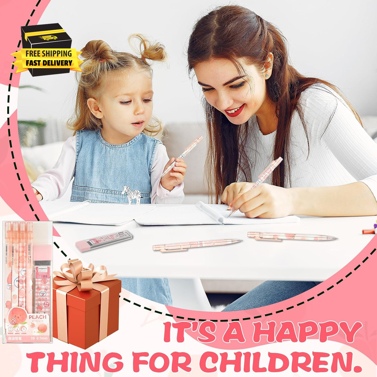 Cute Mechanical Pencil Set, 4 Pcs 0.5Mm Kawaii Mechanical Pencils with 1 Tubes H