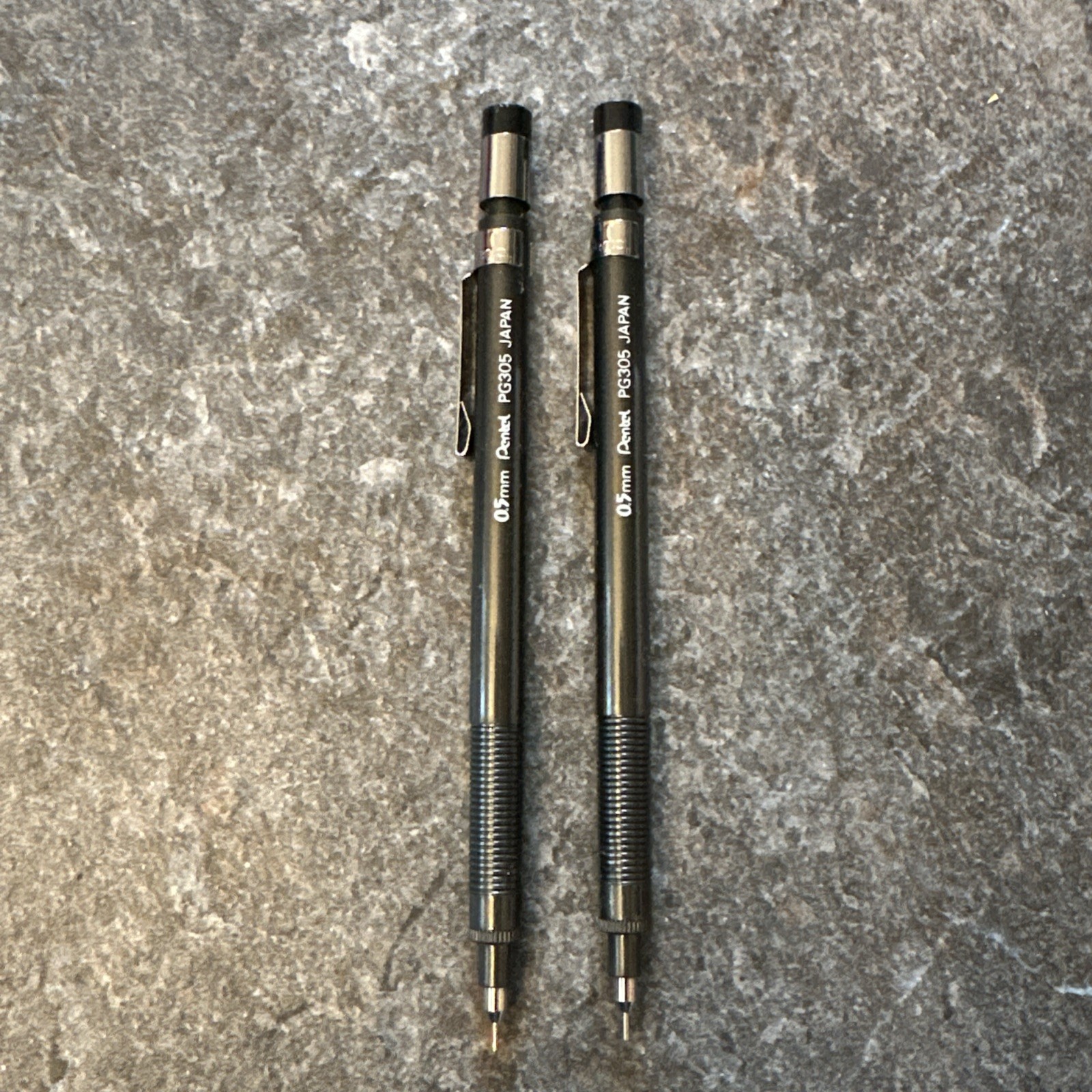 2 PENTEL PG305 Mechanical Pencil 0.5mm Vtg Black Japan 1960’s Retired Lot Of Two