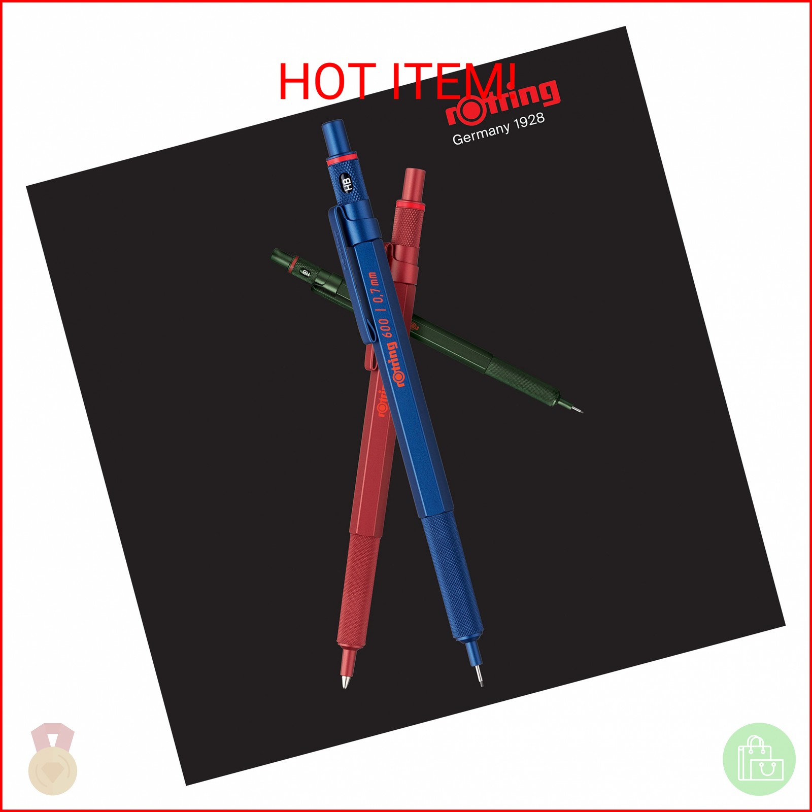 Rotring 600 Mechanical Pencil 0.5 mm Blue Full-Metal Pencil Body Hexagonal Draft