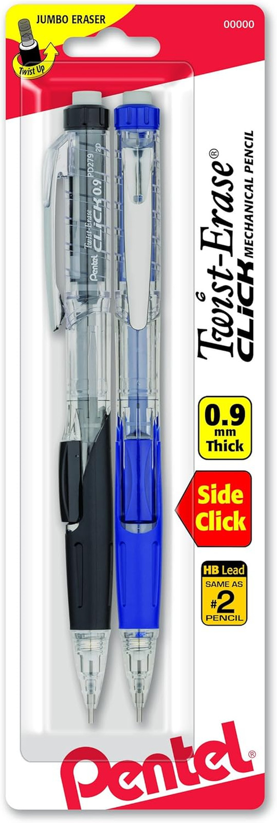 Twist-Erase CLICK Mechanical Pencil, 0.9Mm CLEAR Barrel, 2 Pack (PD279TBP2M)