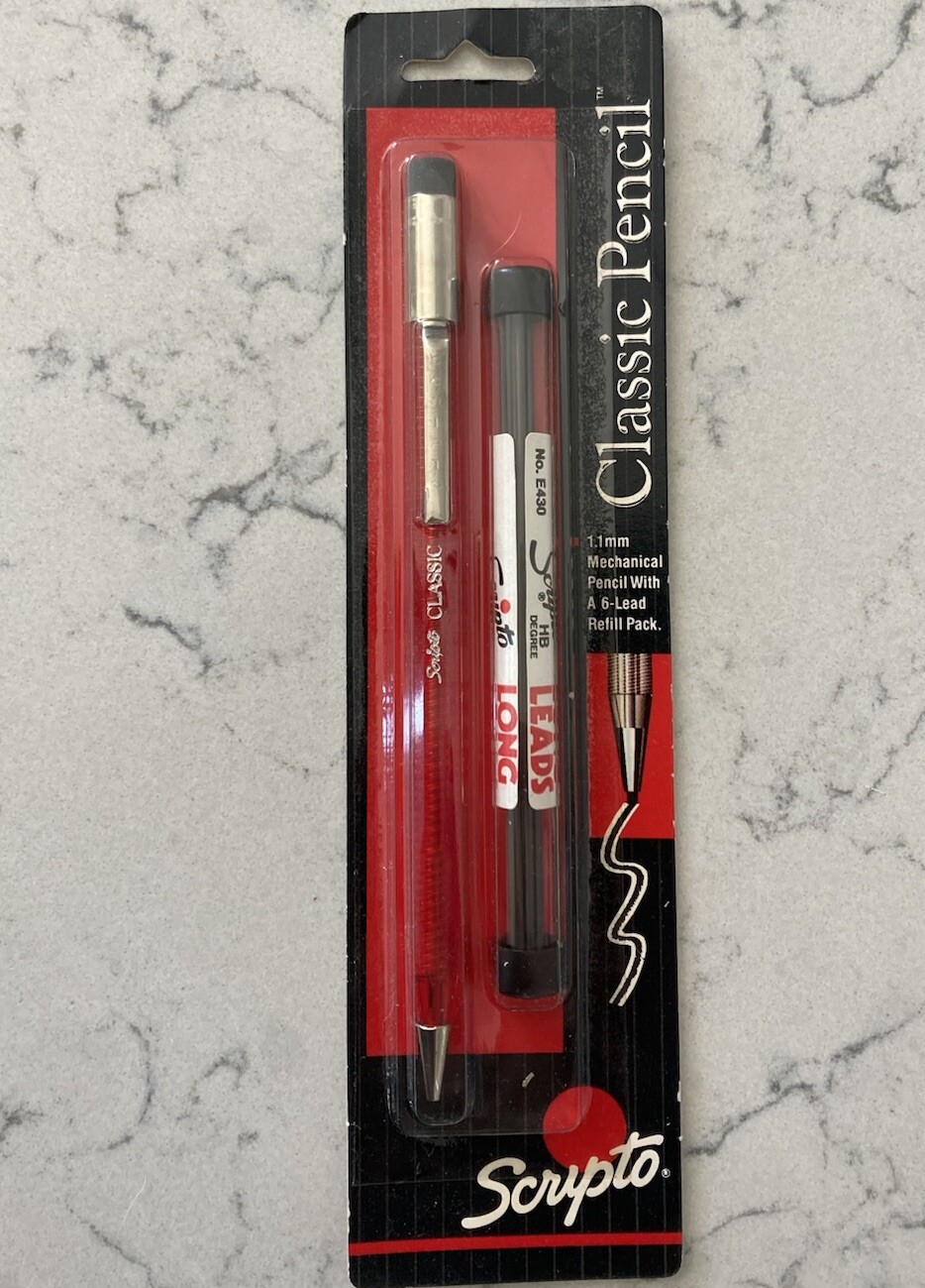 VINTAGE SCRIPTO Clasic Mechanical Twist Pencil Long Lead Clear Red 1991 NEW