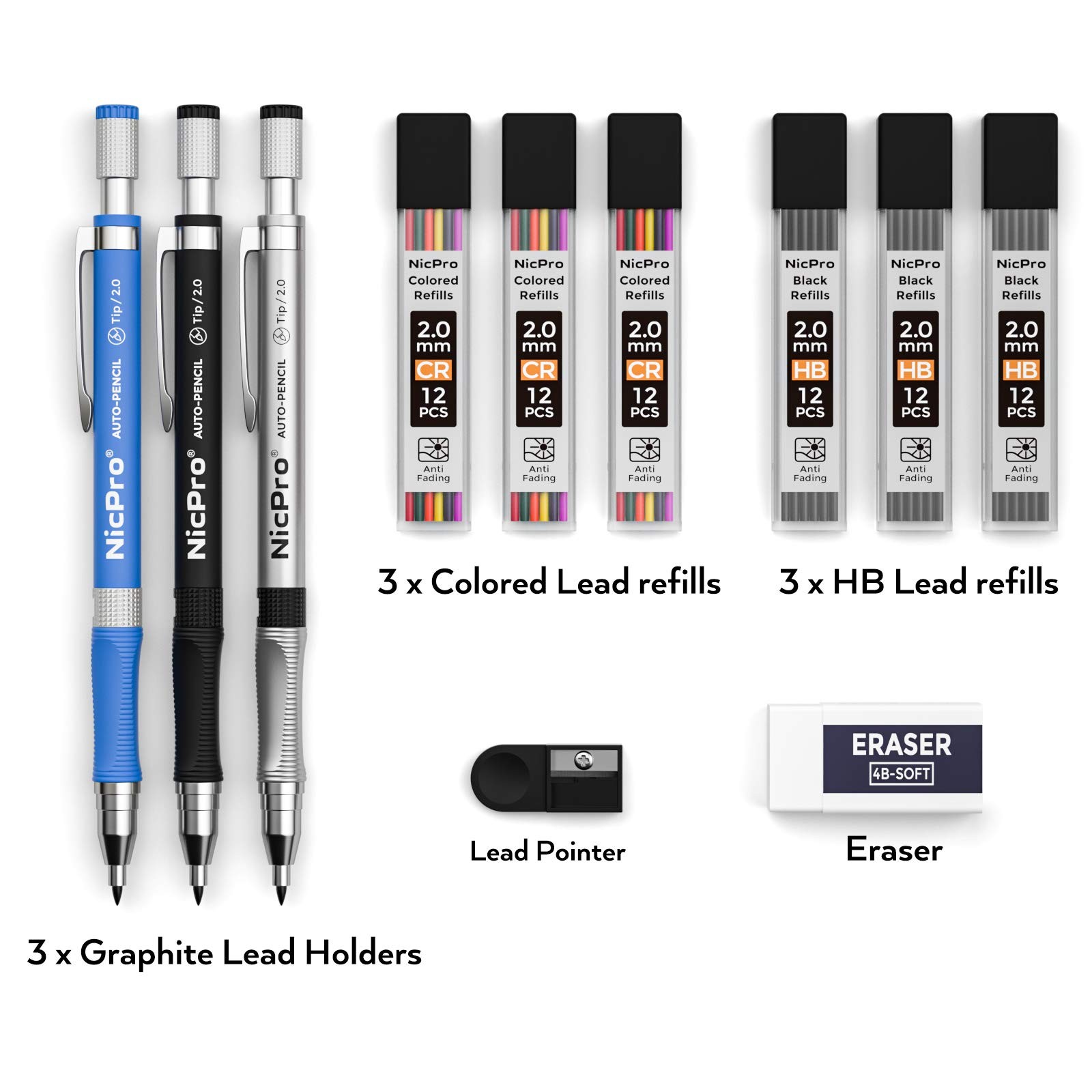 Juego De Portaminas De 2 Mm De 11 Piezas De Colores, 3 Lapices De Dibujo De …