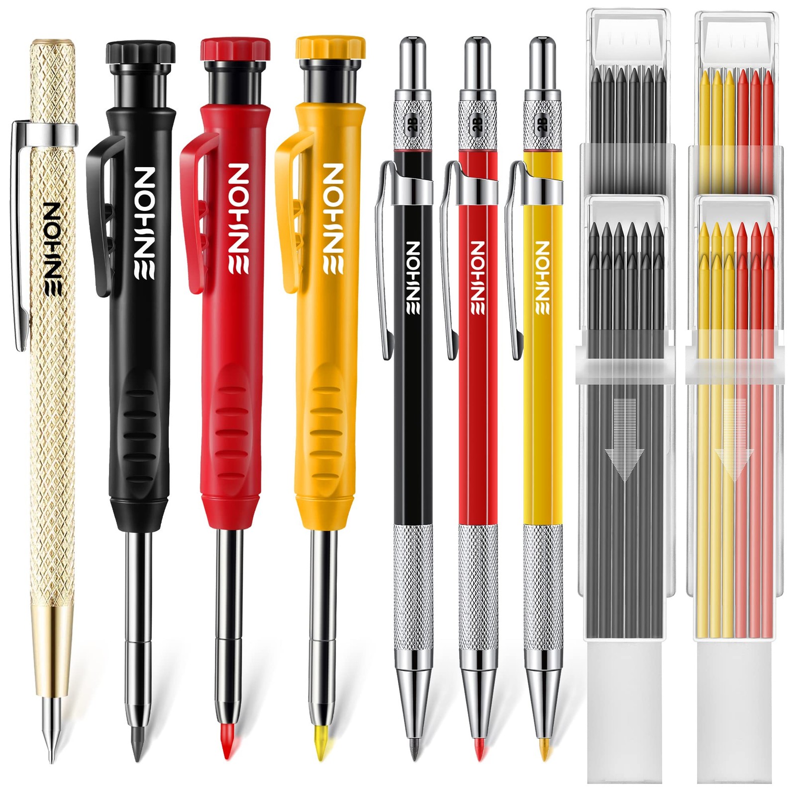 Enhon 6 Pack Carpenter Pencil Ensemble de 43 pièces, Yellow, Red, Black, Gold