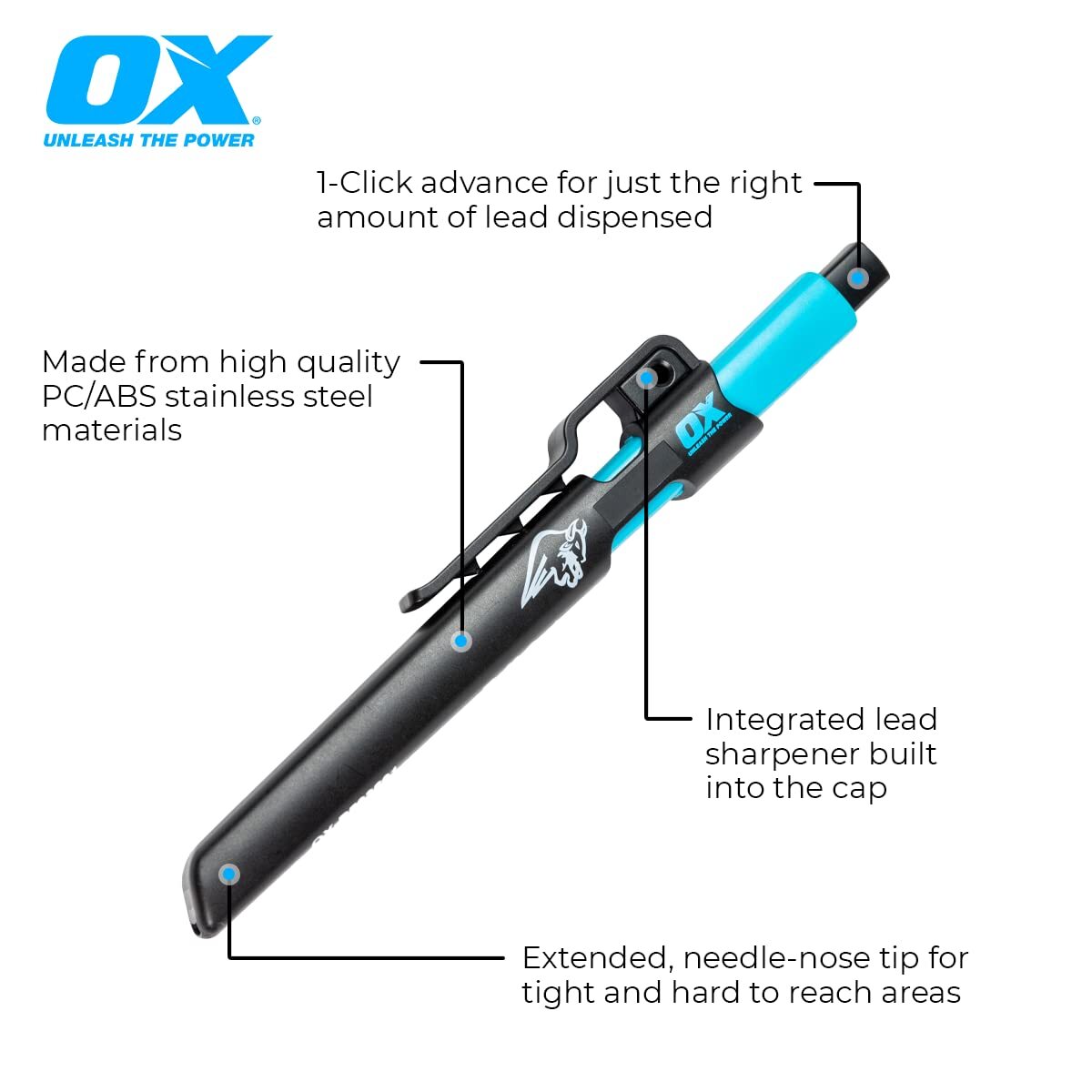 OX Tuff Carbon Marking Pencil Set 4 Piece with Built-in Sharpener 2.8mm Lead