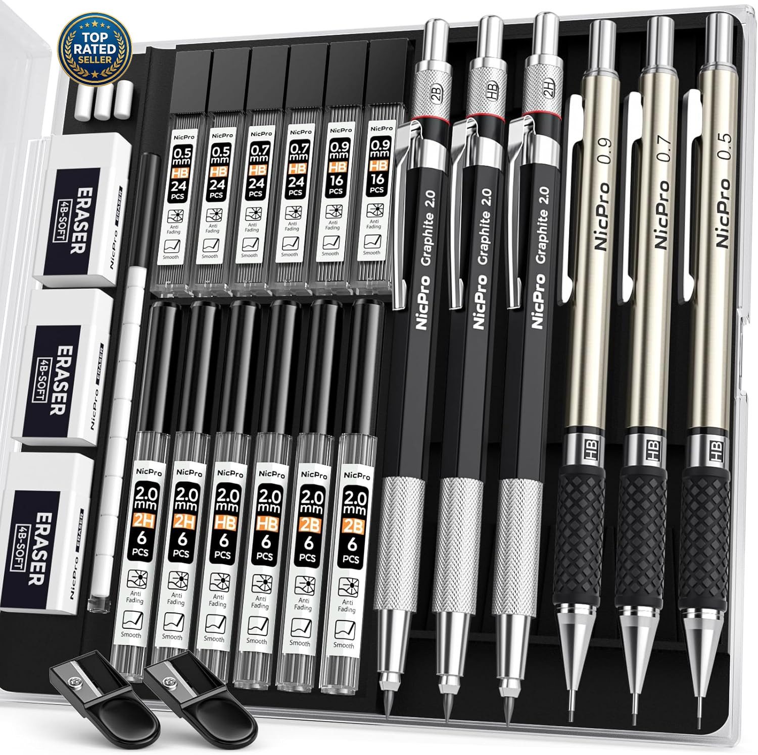 6PCS Art Mechanical Pencil Set, 3PCS Metal Drafting Pencil 0.5 Mm & 0.7 Mm & 0.9