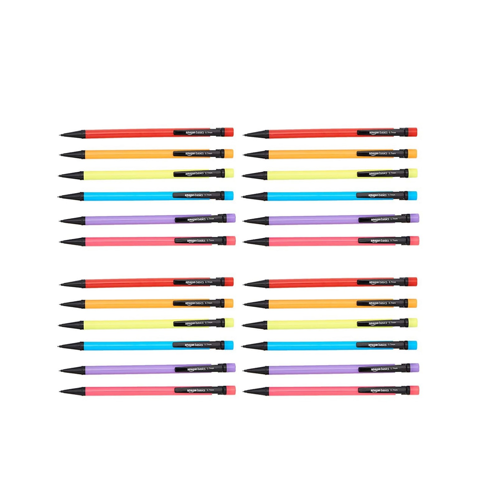 Amazon Basics Mechanical Pencils 0.7mm for 24 Count (Pack of 1), multicolor