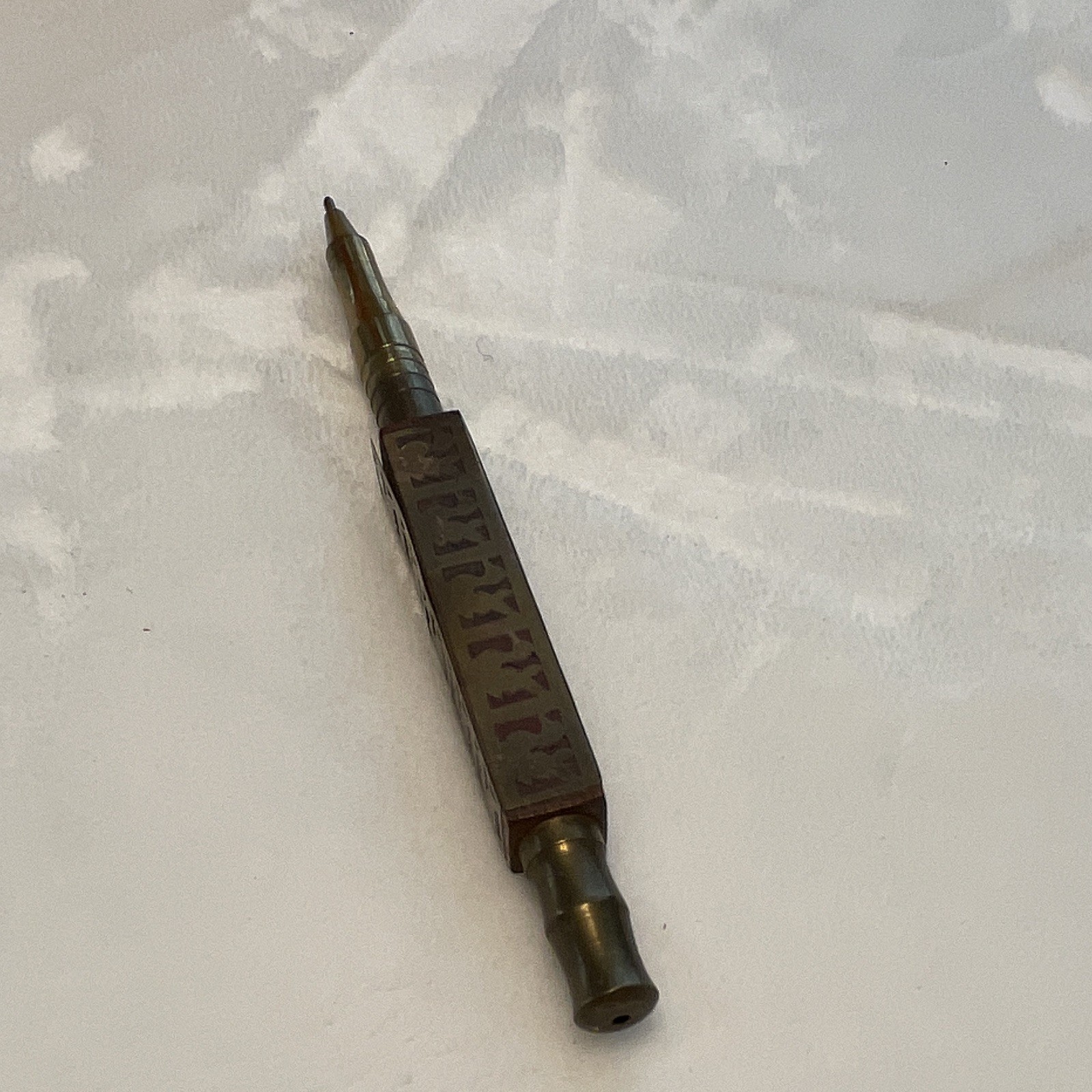 Brass Clutch pen Tip 2.0mm 2H Vintage Engraved Brass over walnut wood