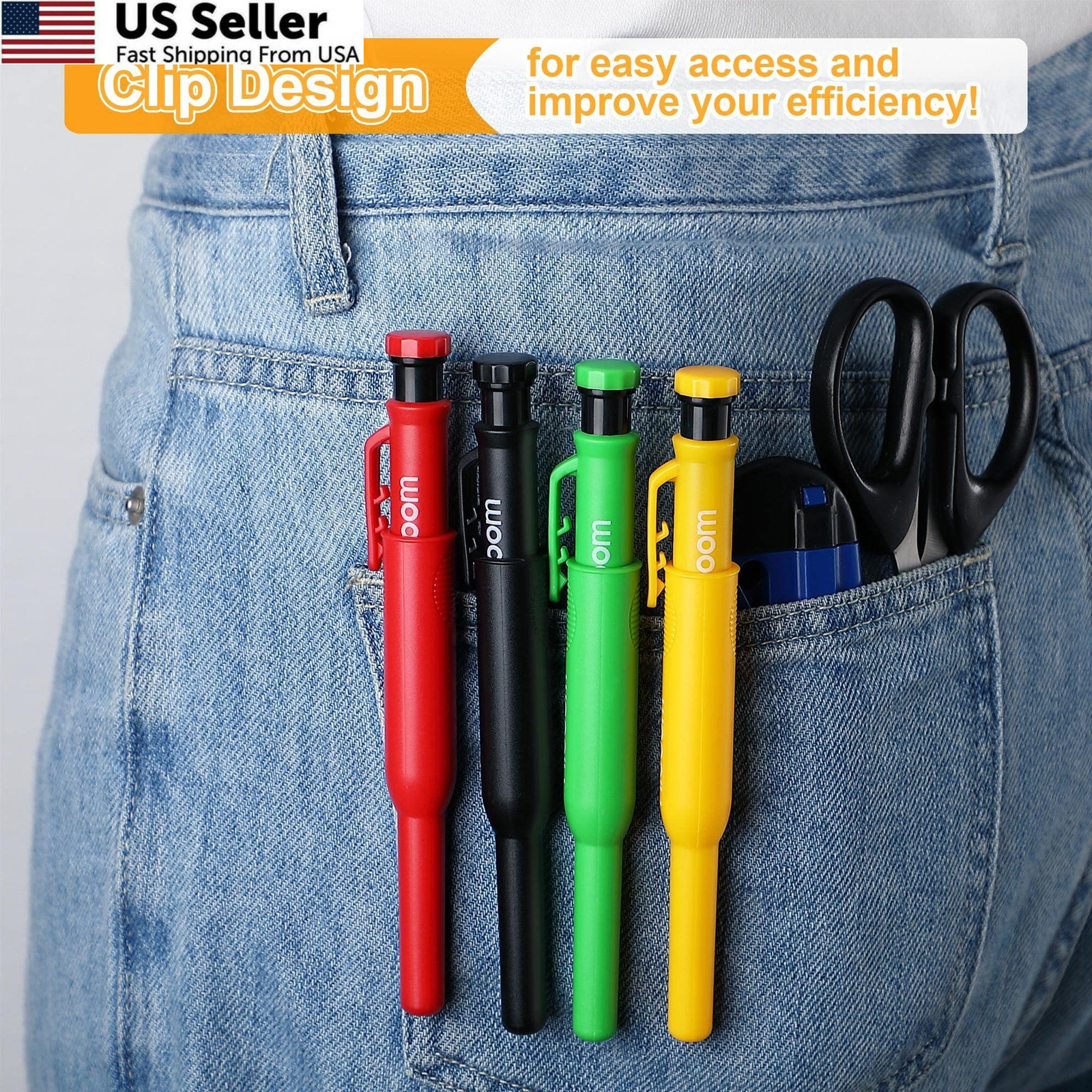 Hiboom 4 Pack Carpenter Pencils with 36 Refills (Red, Black, Multi Colors