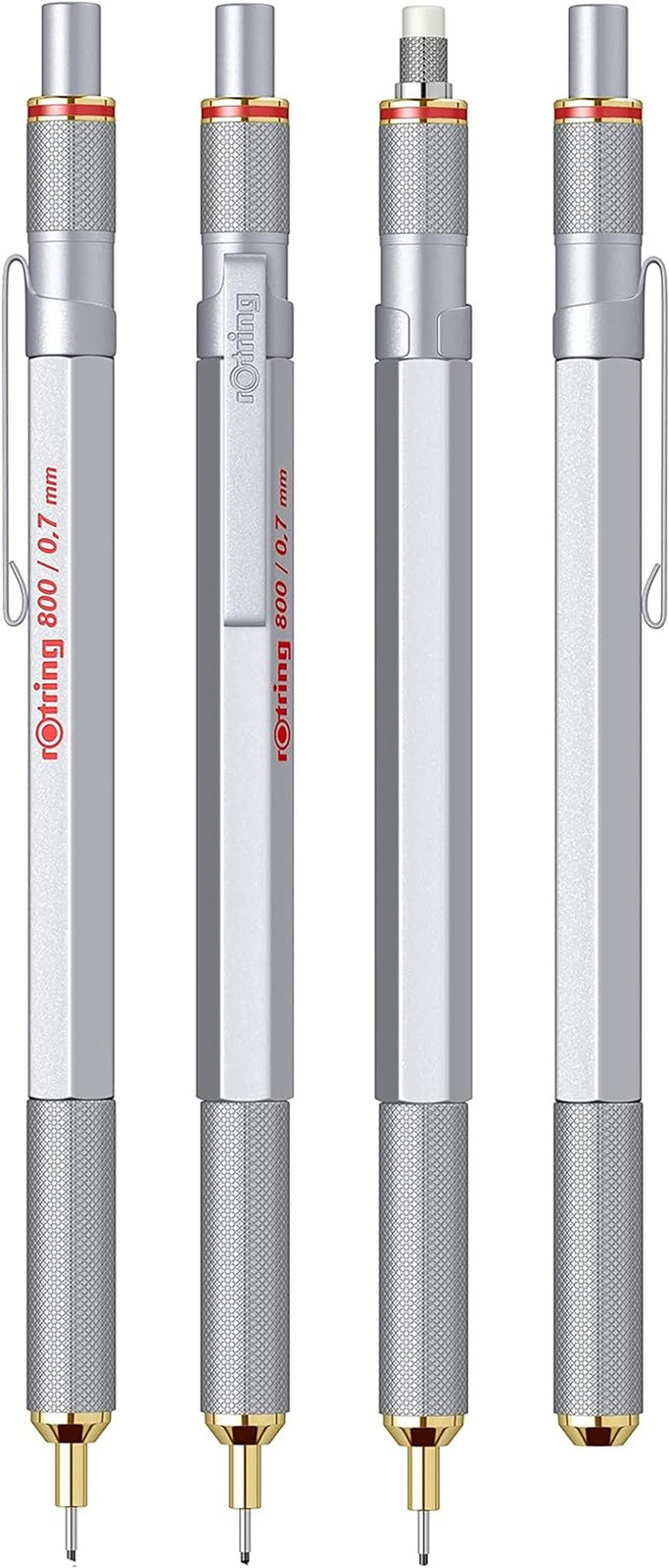 0.7mm Mechanical Pencil Silver Metal Barrel Retractable Twist Click Knurled Grip