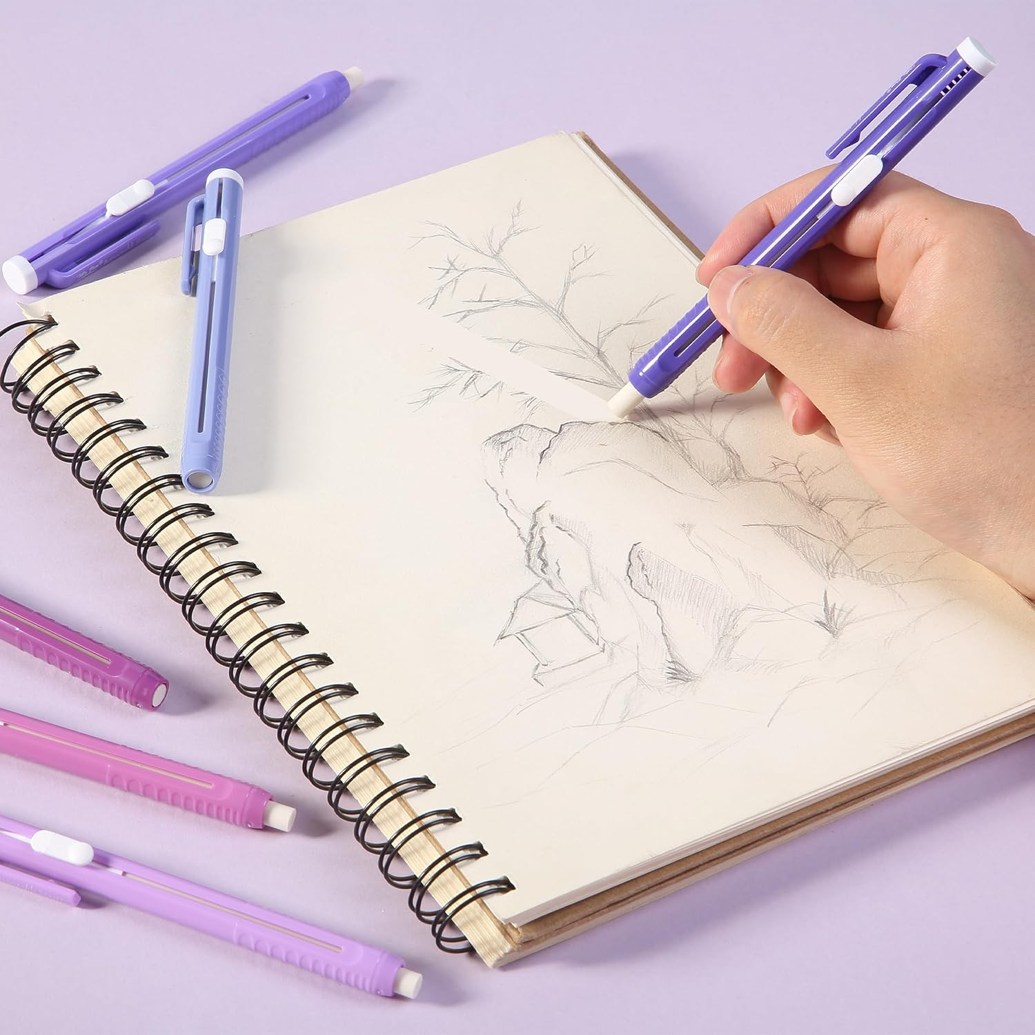 – Retractable Mechanical Eraser Pens, 6 Pack, Twilight Colors | Latex-Free Preci
