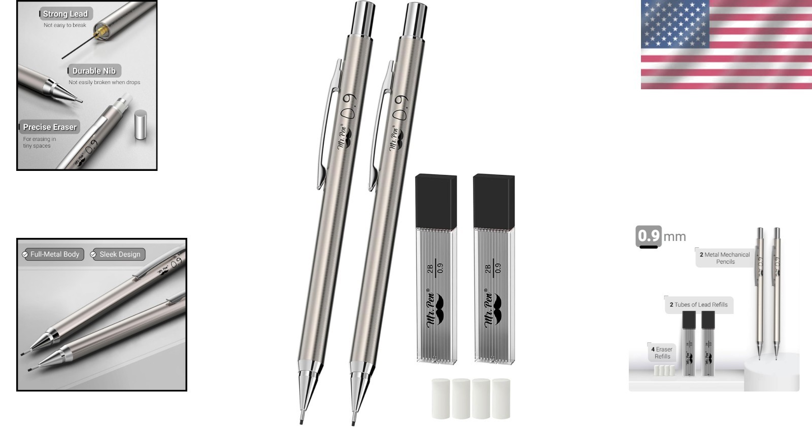 Elegant 0.9mm Mechanical Pencils Metal Design – Effortless Writing Experience