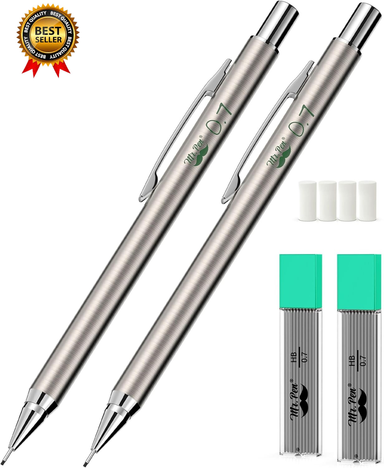 Metal Mechanical Pencil Set with Lead Refills & Erasers 2 Pack 0.7Mm 4X…
