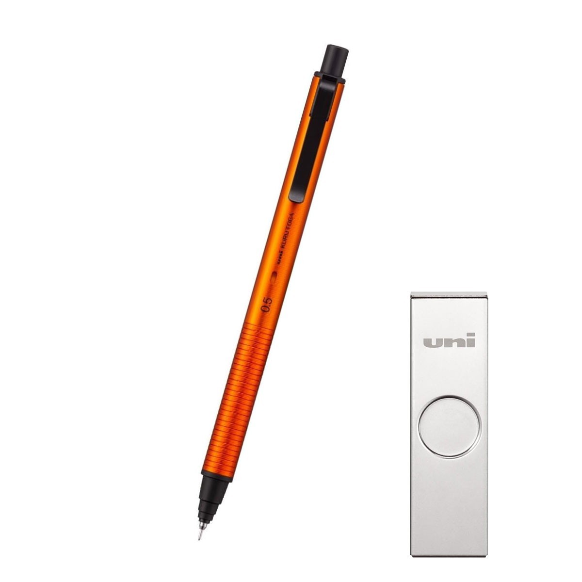 Uni Kuru Toga Metal Mechanical Pencil 0.5mm Sunrise Orange + Metal Lead Case
