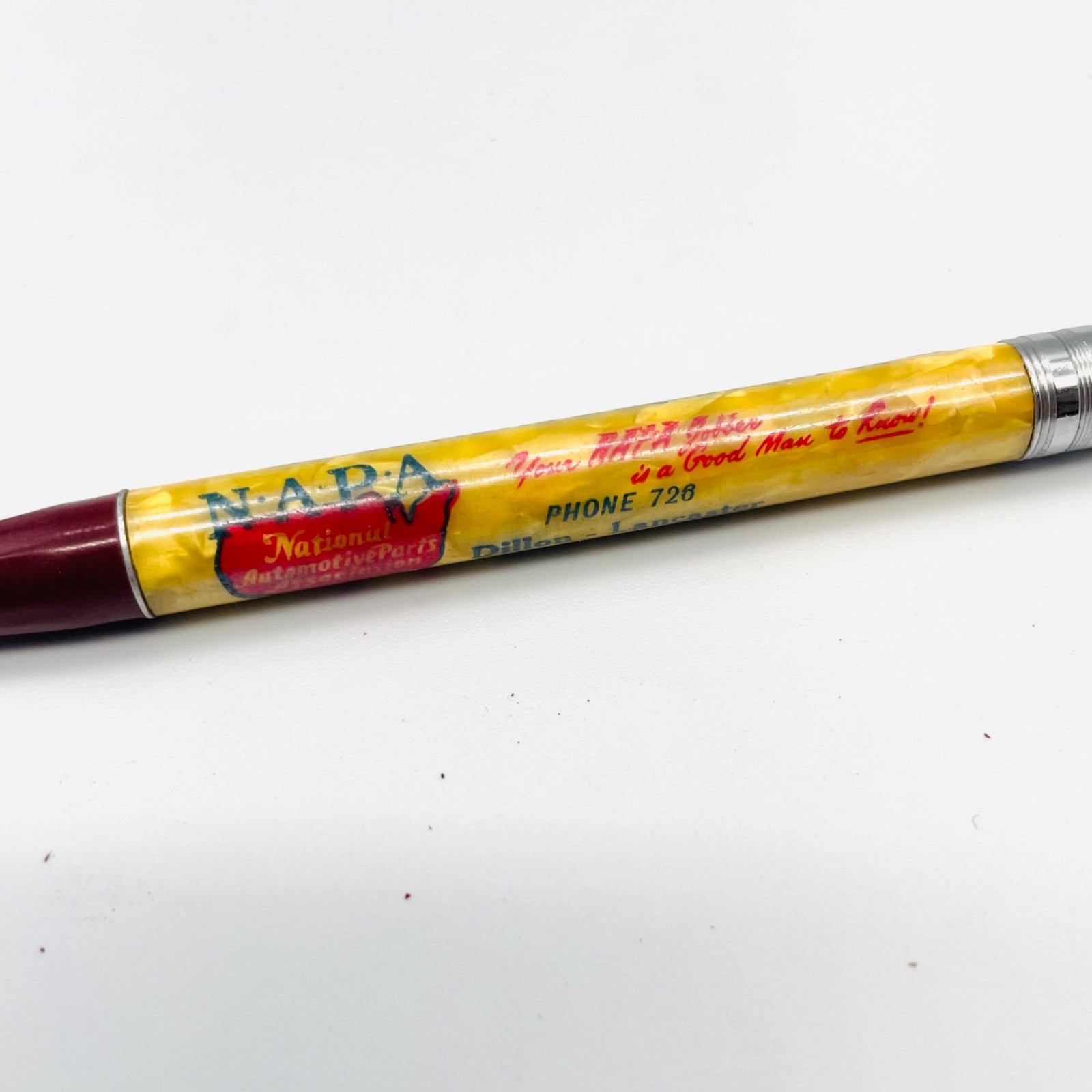 NAPA National Automotive Parts Advertising Mechanical Pencil Yellow Marbled SC