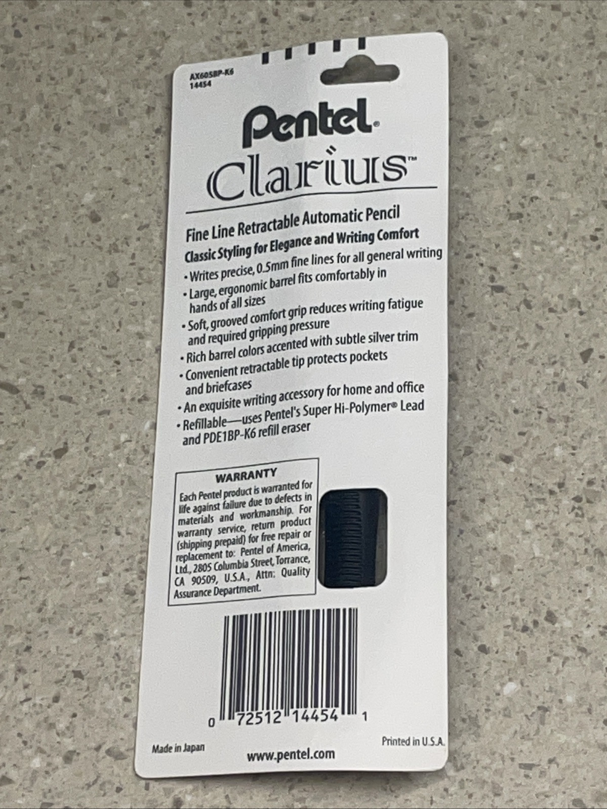 NOS Pentel Clarius Automatic Pencil – 0.5 mm Fine – Black Barrel – Japan