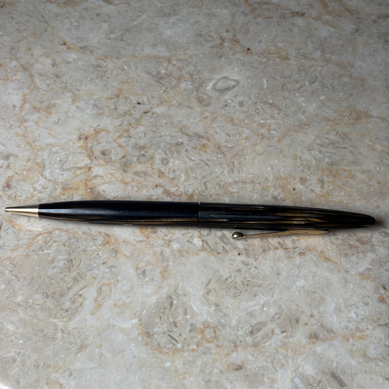 Sheaffer’s Pen Pencil Brown Striated Celluloid Gold Trim Vintage