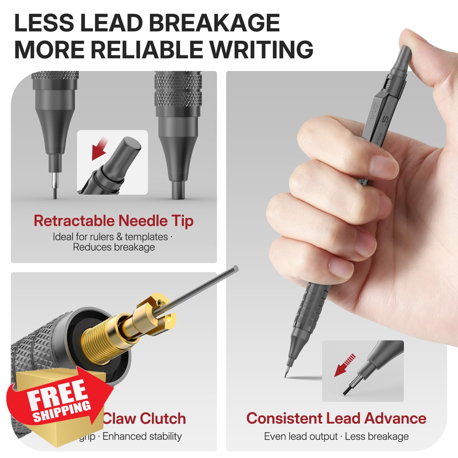 WUO Mechanical Pencil Set 0.5-2.0mm 5 Pc