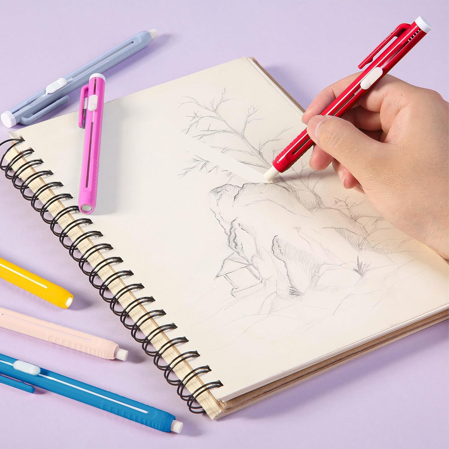 – Retractable Mechanical Eraser Pens, 6 Pack, Ice Cream Colors | Latex-Free Prec