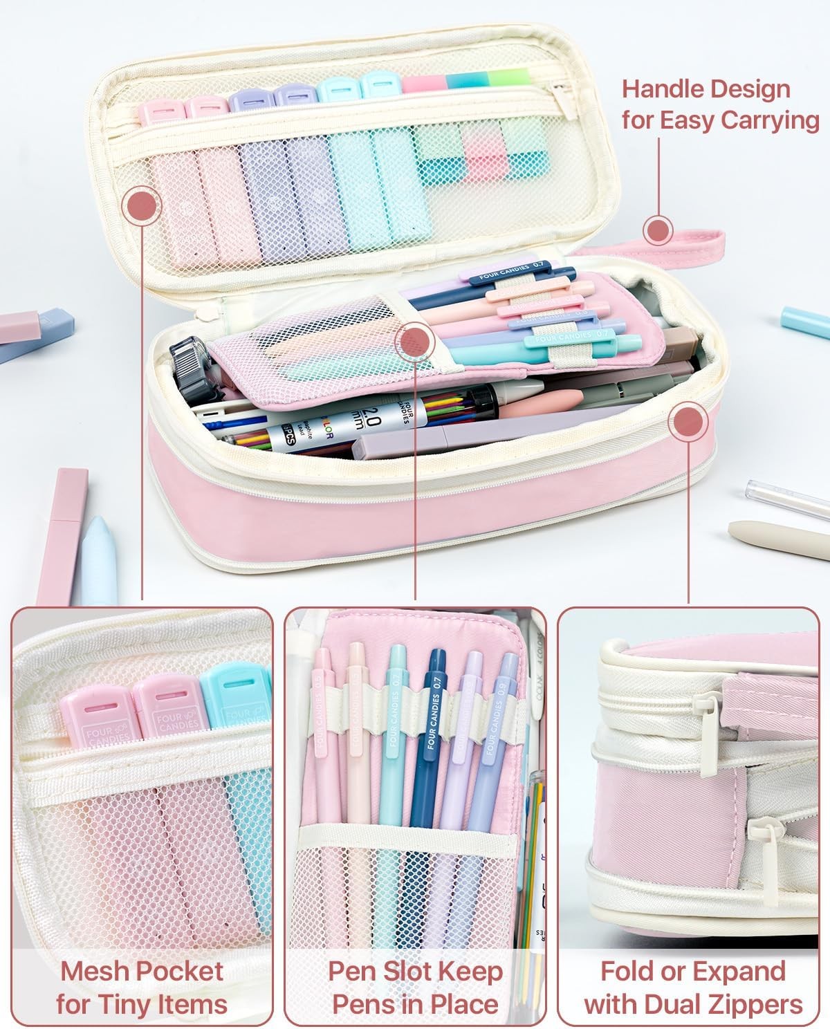 Four Candies 56 PCS Aesthetic School Supplies Pink Set