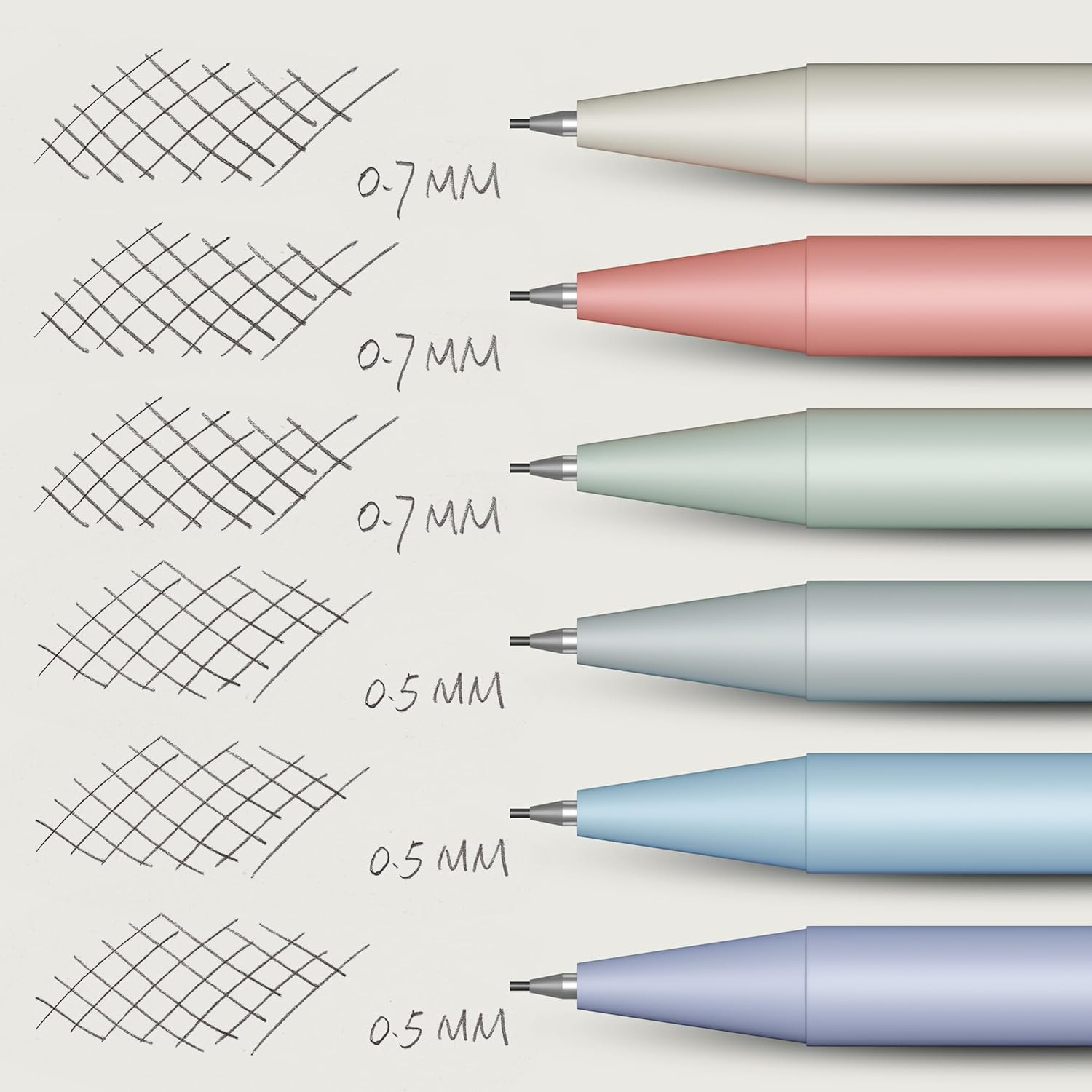 – Pastel Mechanical Pencil Set with Lead Refills & Erasers, 6 Pack, 2 Sizes, 0.5