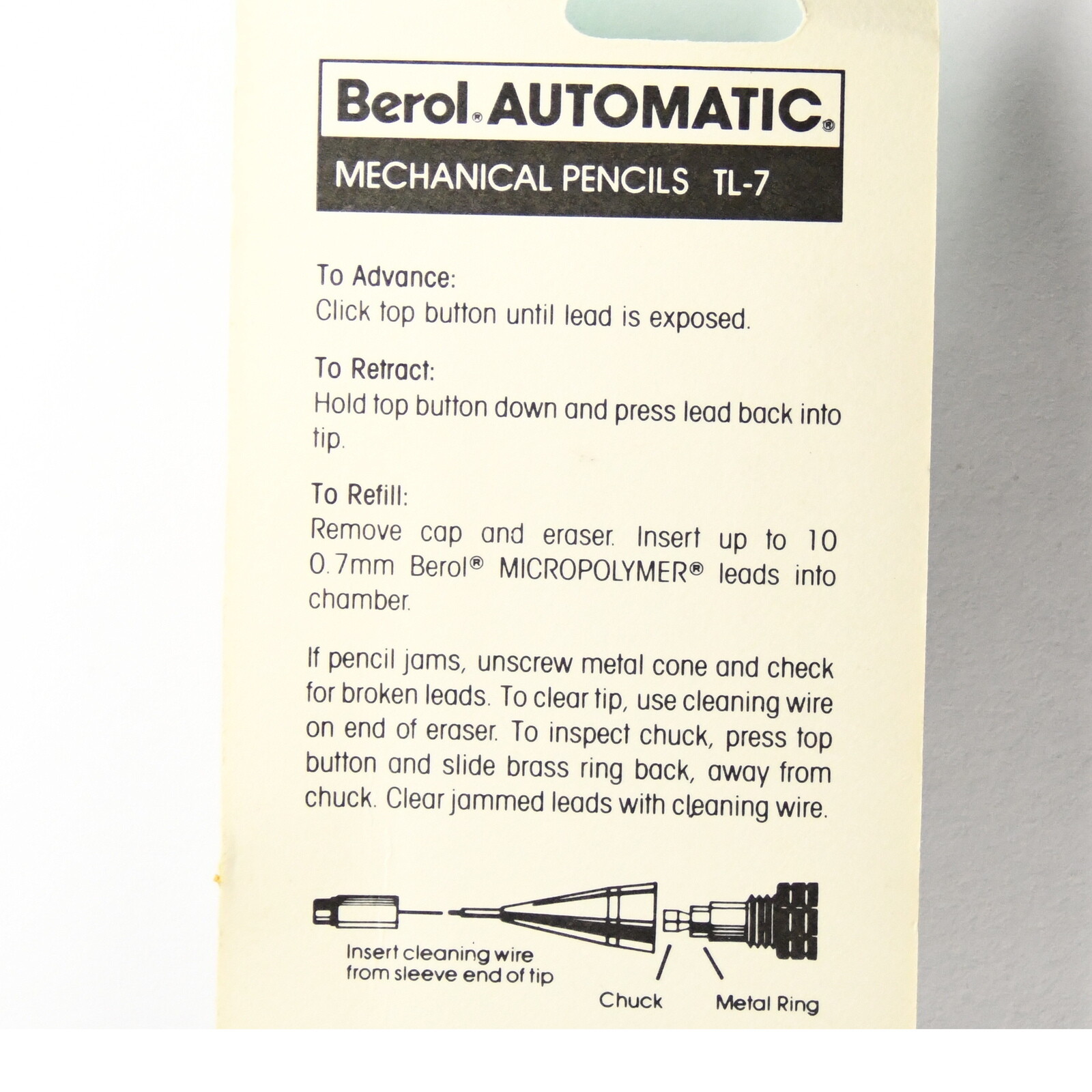 Vintage Berol AUTOMATIC 0.7mm Mechanical Pencil w/ Shock Absorber Point TL-7