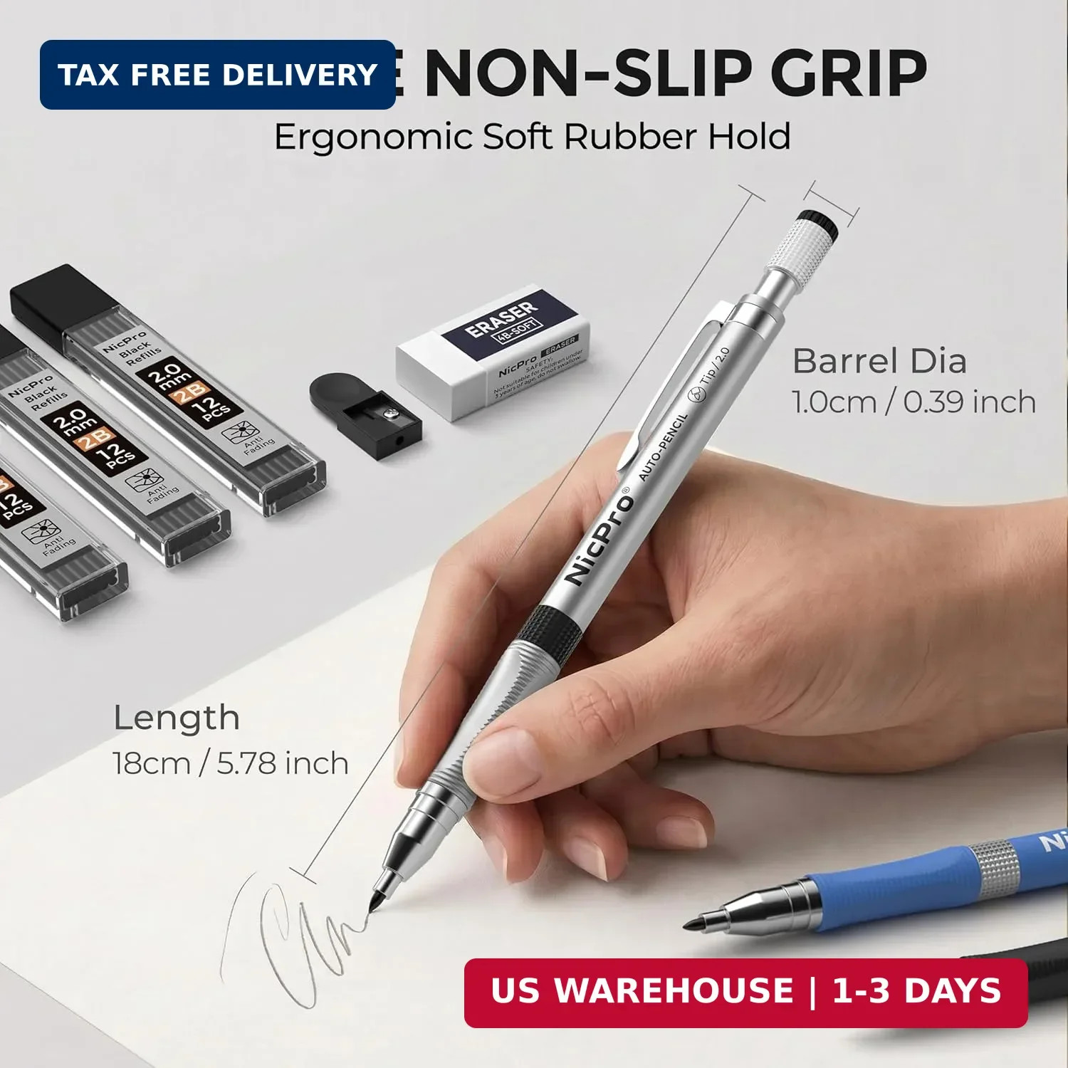 Nicpro 11 Pieces 2mm Mechanical Pencil Set, 3 PCS Carpenter Drafting Pencil 2.0