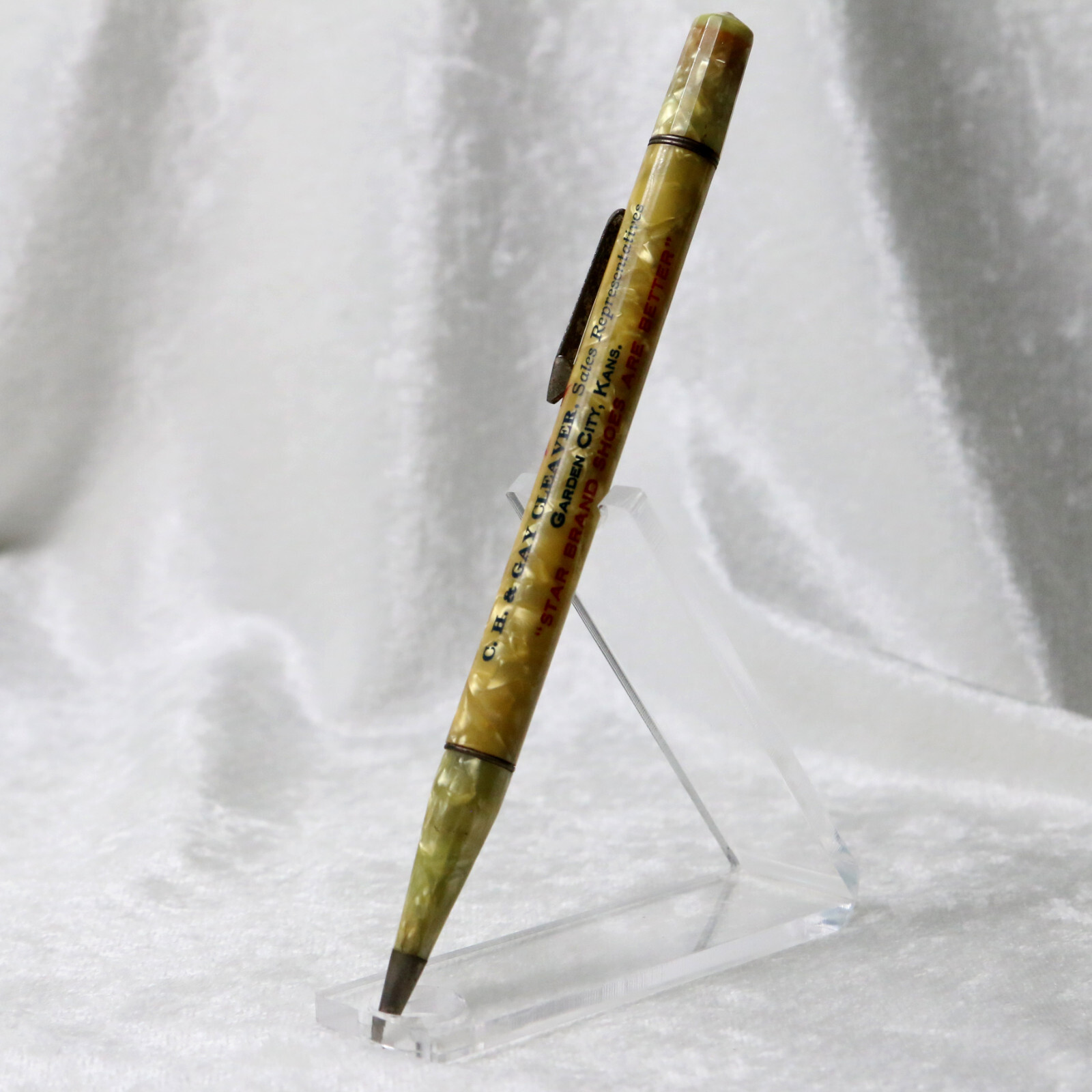 VTG 1930s DUR-O-LITE Cracked Ice STAR SHOES Logo Kansas Advert Mechanical Pencil