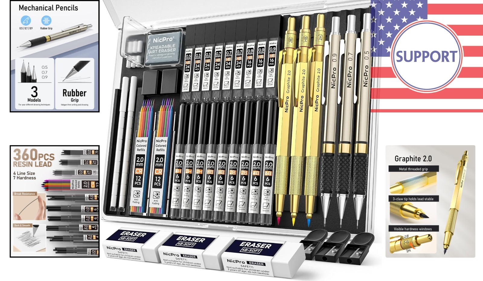 Ergonomic 35PCS Gold Artist Pencils with Various Hardness – Ideal for All