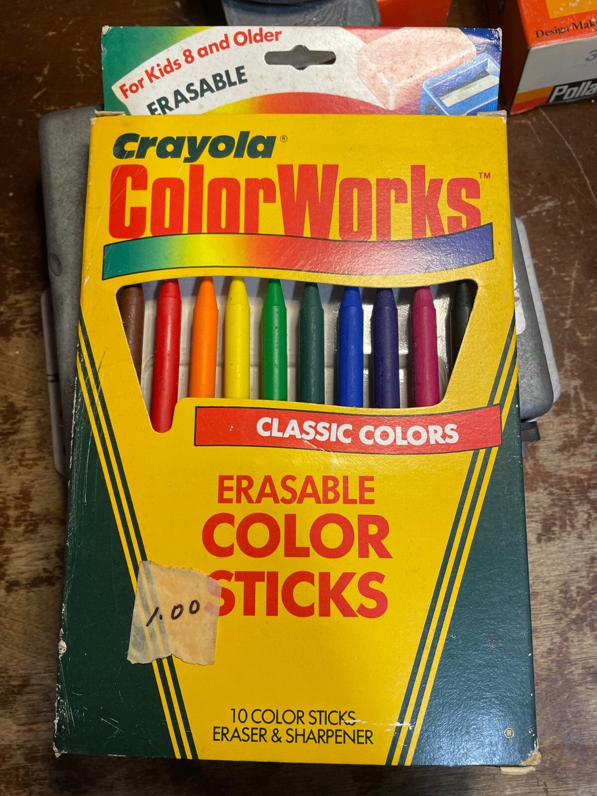 VTG 1988 Crayola ColorWorks 10 Color Erasable Crayon Sticks w/Eraser & Sharpener