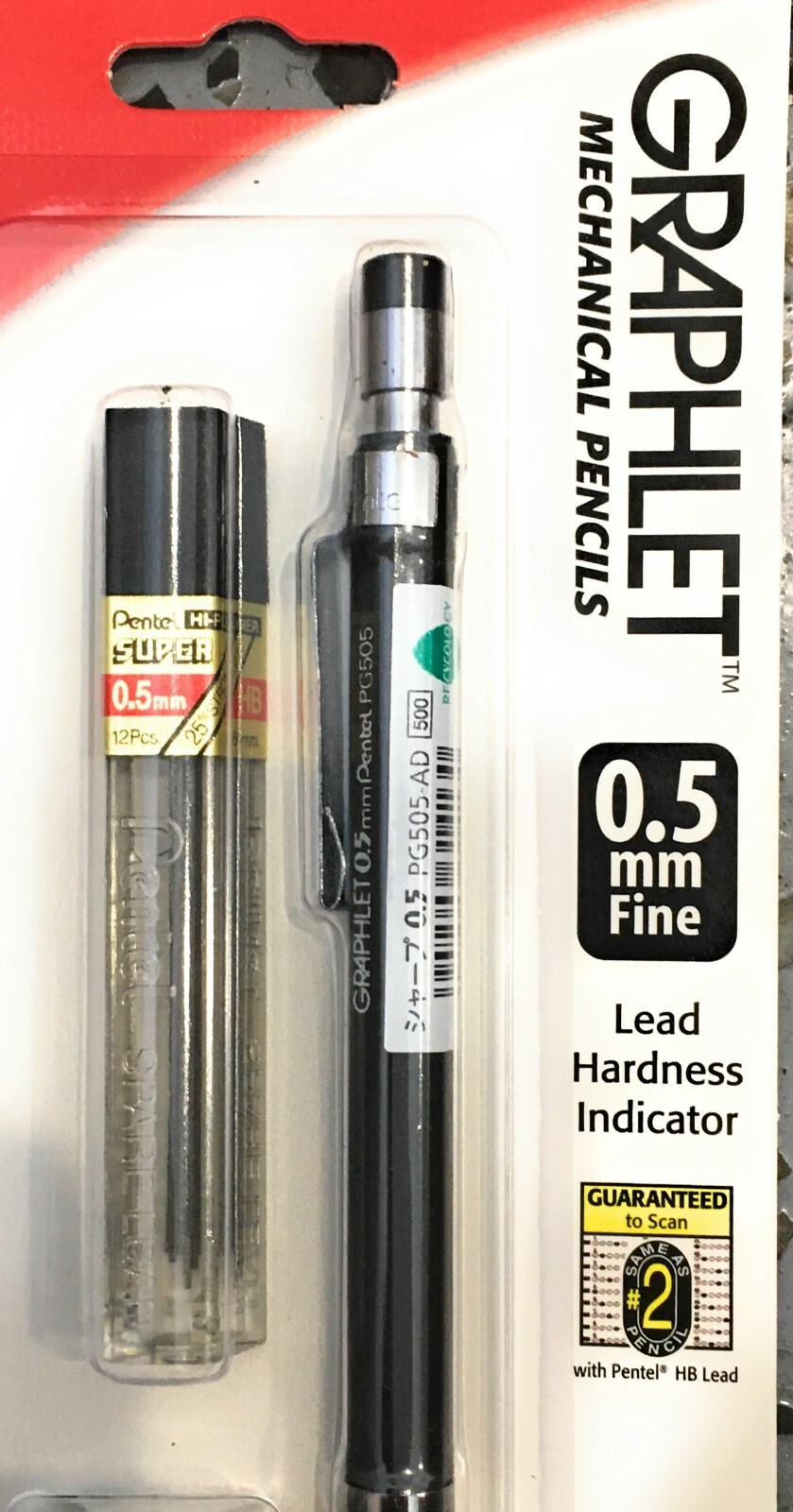 Pentel Graphlet Mechanical Pencil 0.5mm w/ 12 HB Lead Refills & Eraser Vtg New