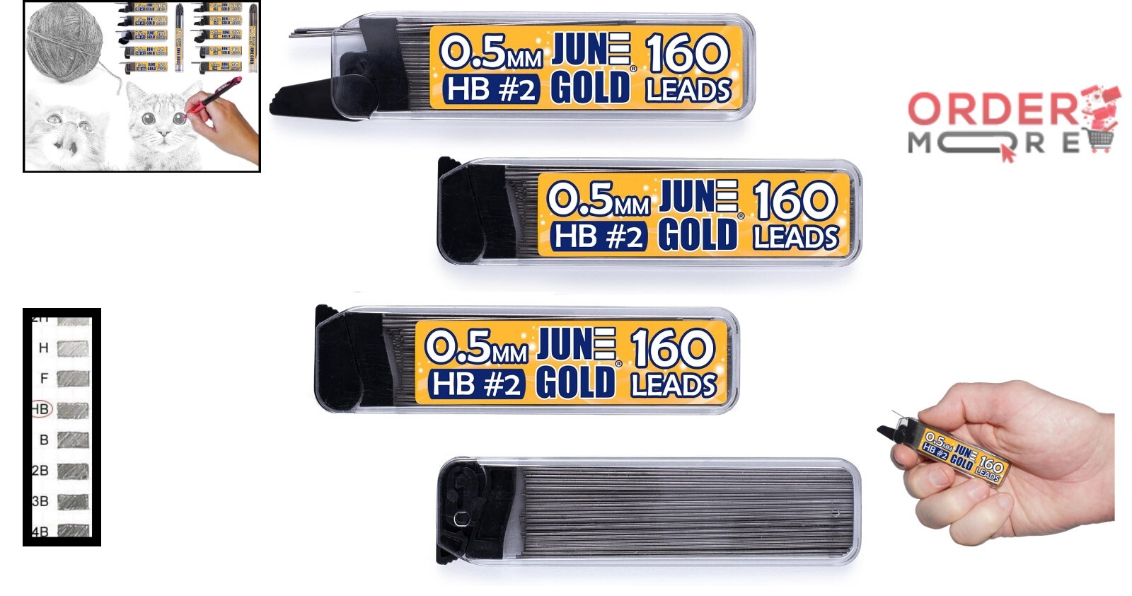 4 Dispenser Set of 640 Break Resistant 0.5 mm HB Lead Refills for Smooth Writing