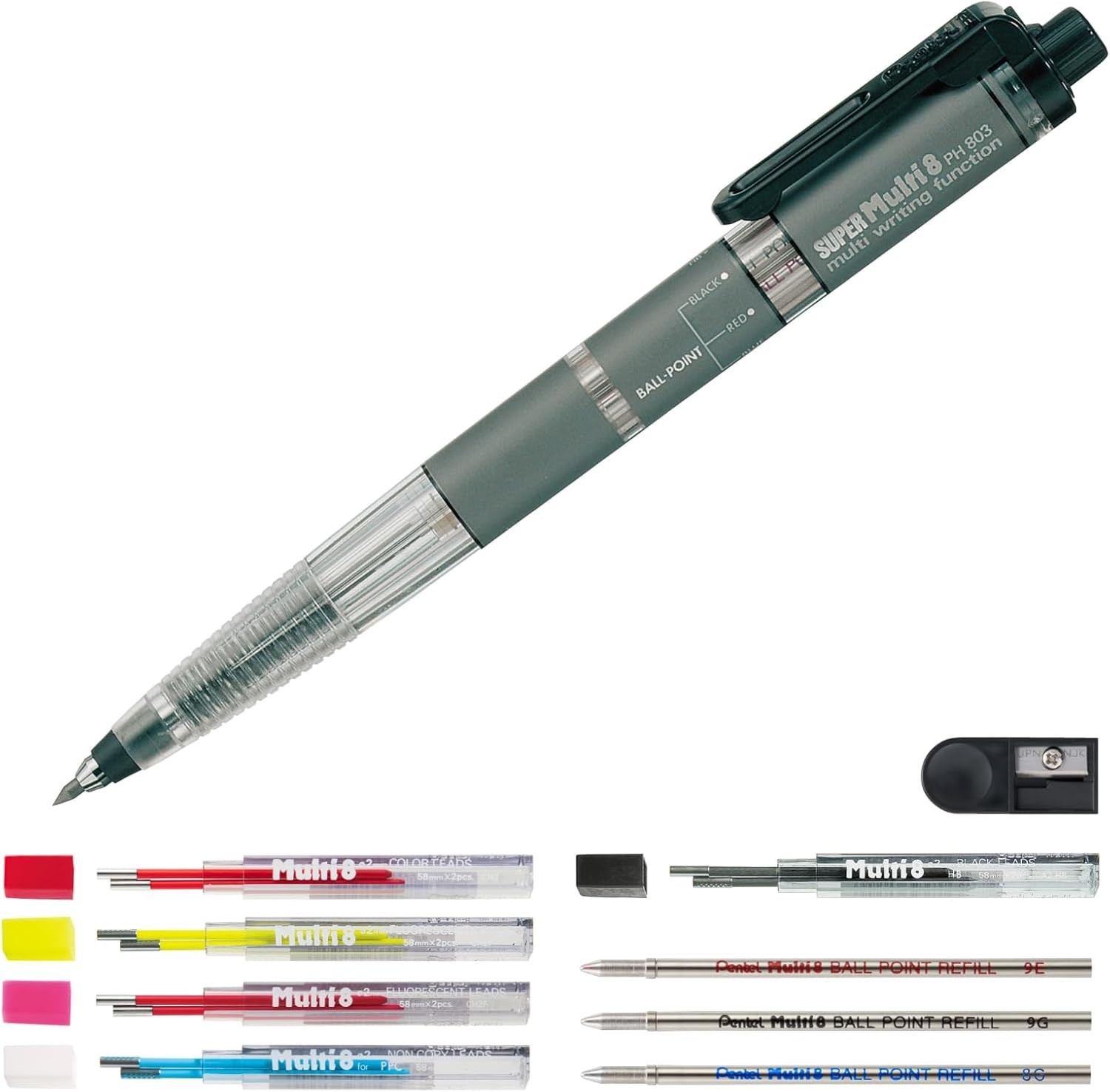 Pentel Super Multi 8 PH803ST Pen Set 8-in-1 Ballpoint & Lead + Refills Japan