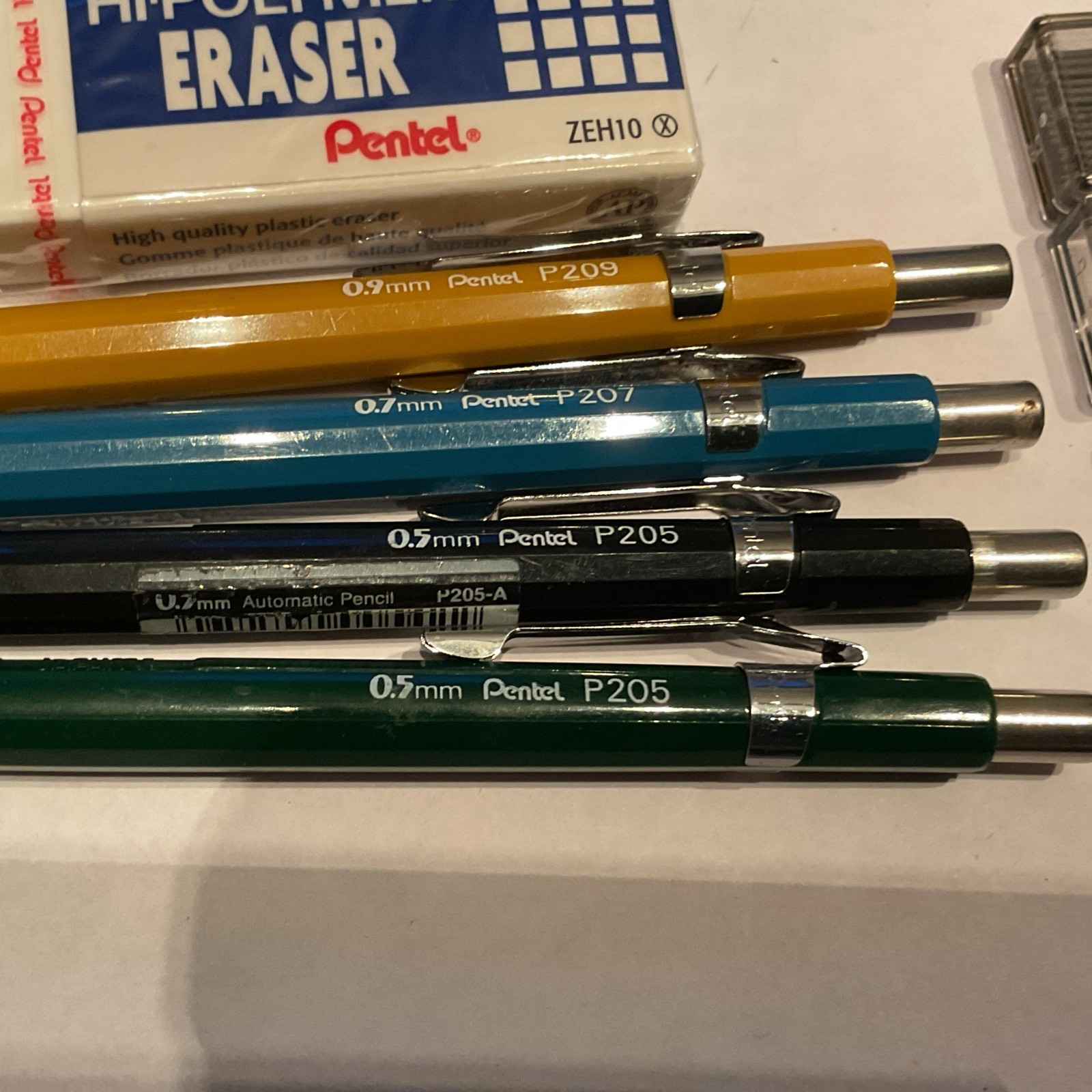 Pentel Sharp Mechanical Drafting Pencils Set 0.5 0.7 0.9mm Lead Erasers Lot R138