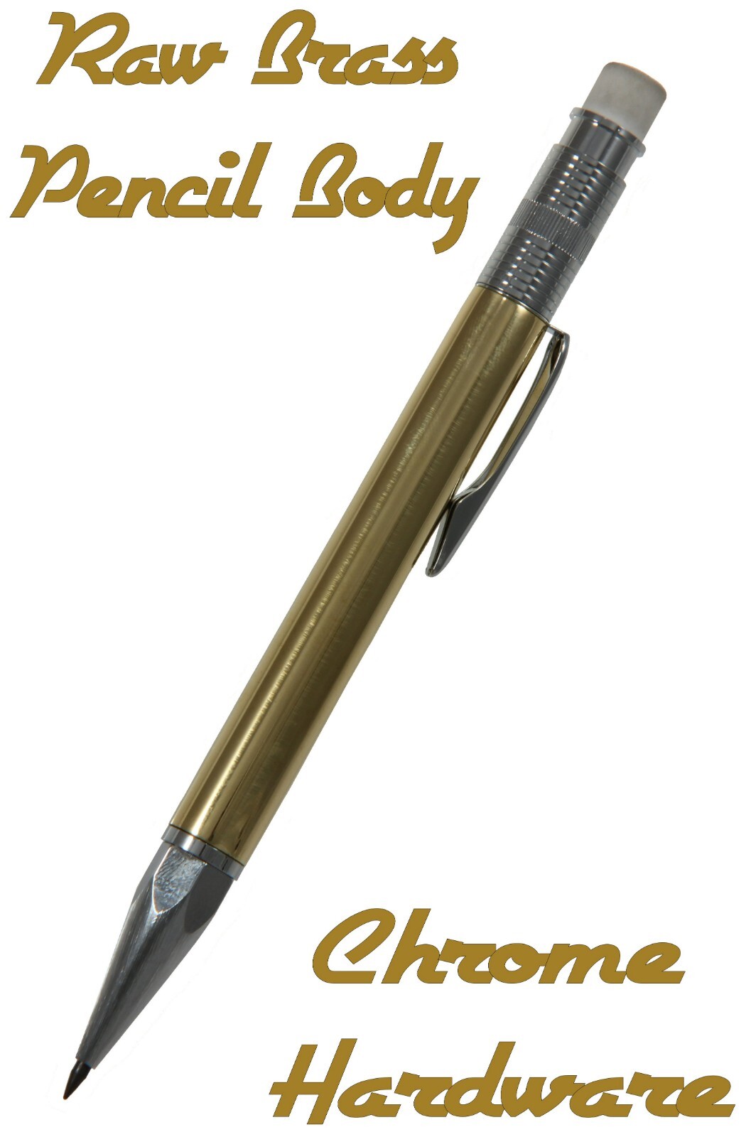 Throw Back Handcrafted 2mm Pencil in Chrome with a Raw Brass Body / #189