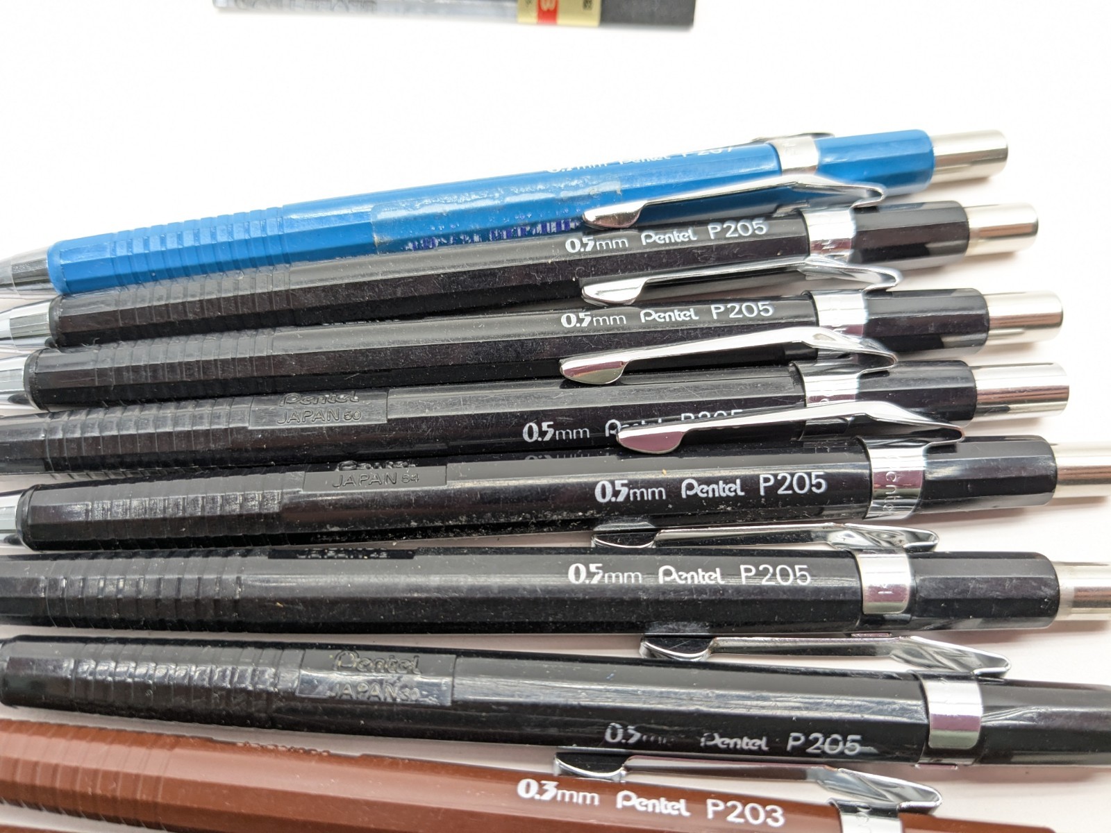 Pentel mechanical pencil p203 Brown 0.3mm Black Pencil p205 05mm lot of 10