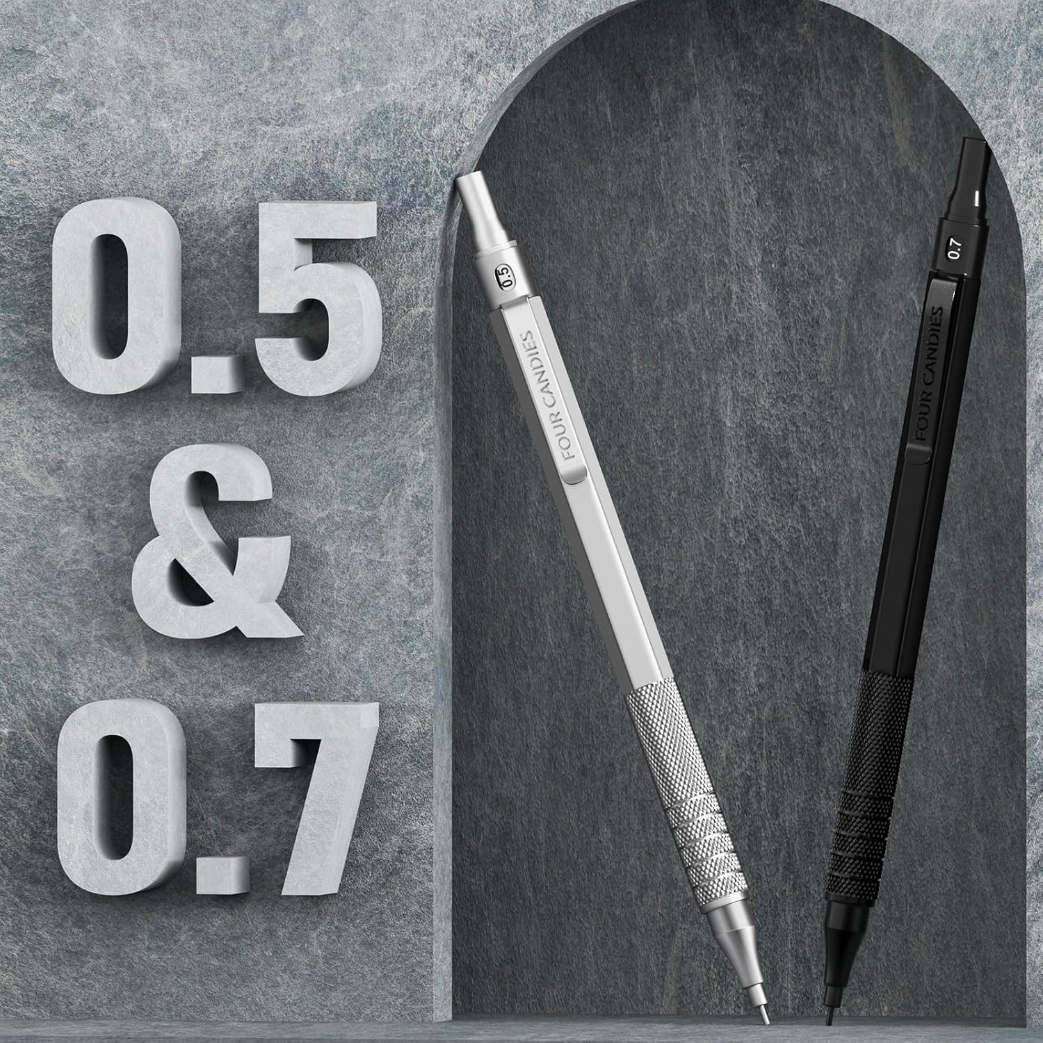 2PCS Metal Mechanical Pencils Set with Case, 0.5mm & 0.7 mm Artist Pencil with 6