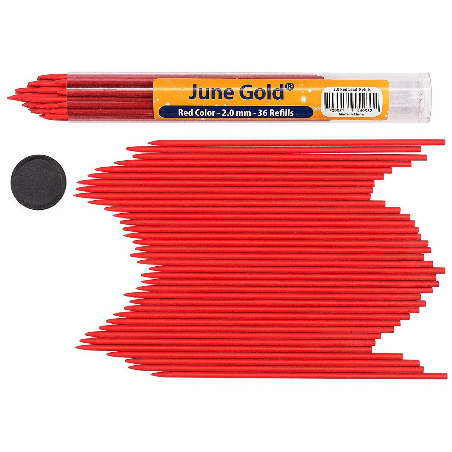 June Gold 36 Red Colored Lead Refills, 2.0 mm, Extra Bold Thickness for Heavy