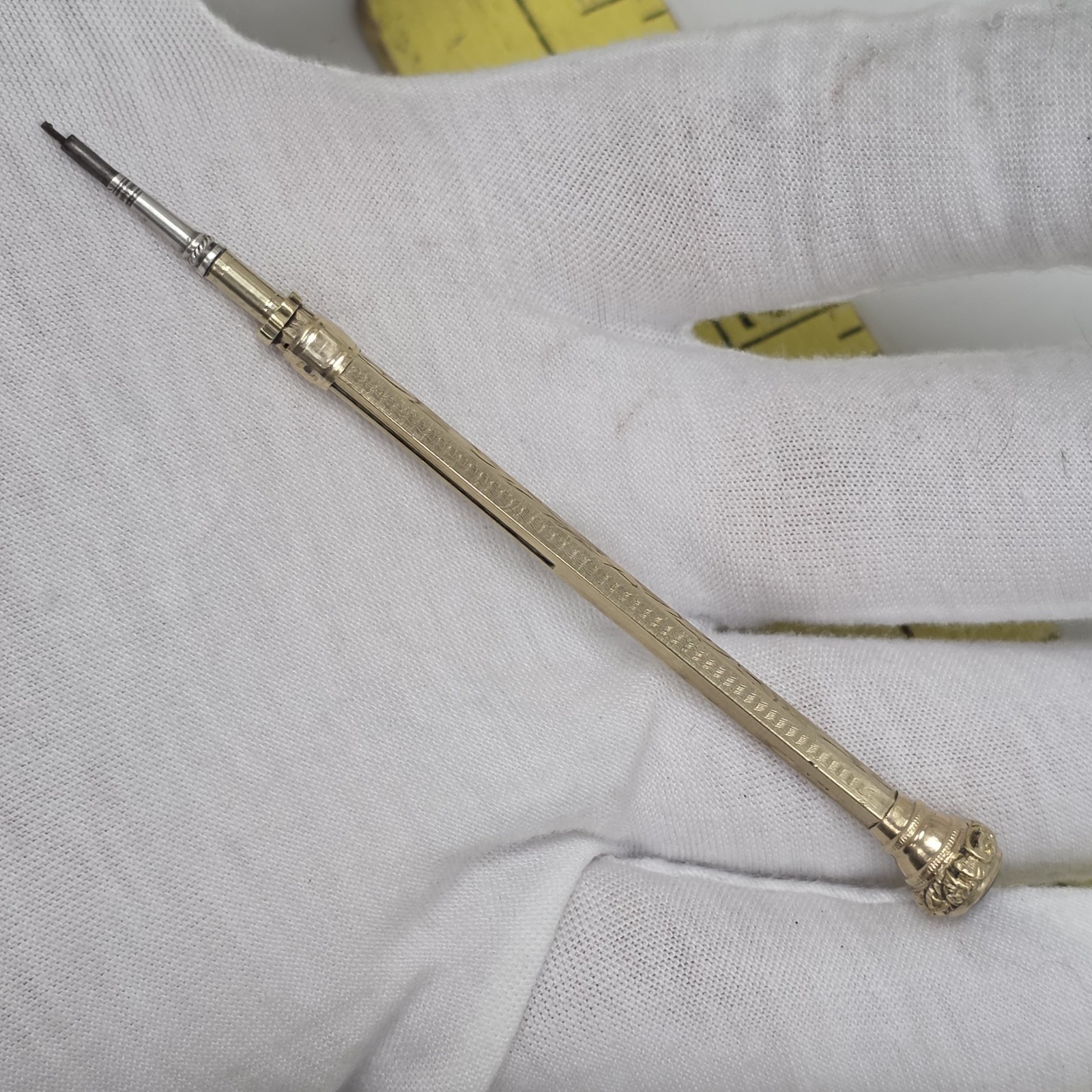 Victorian Gold Filled Mechanical Pencil Red Pink Jeweled Retractable Engraved