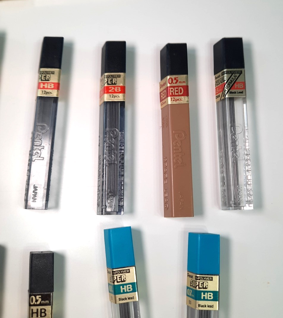 Vintage Pentel 0.5mm Lead & Eraser Lot HB 2B F H Red Super Japan
