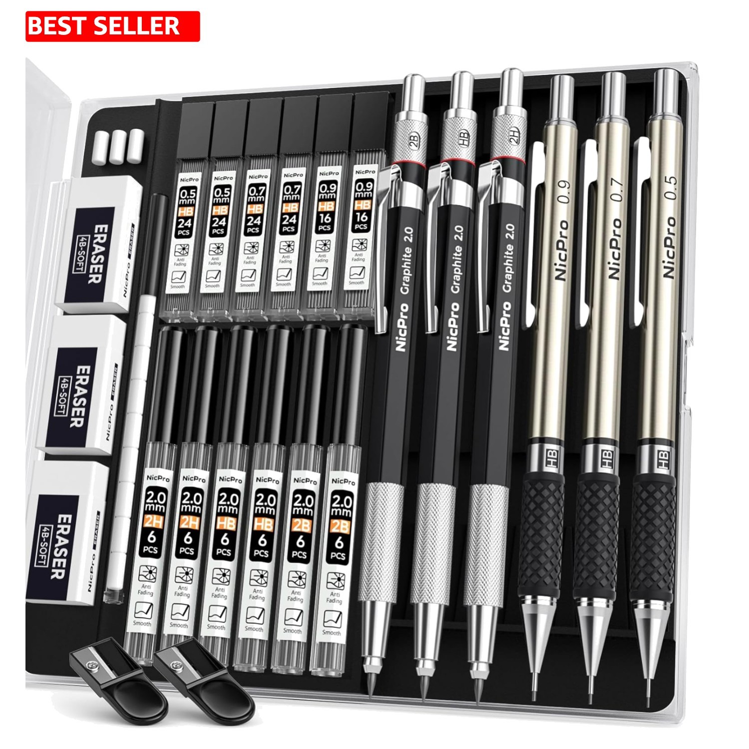 All-in-One Mechanical Pencil Set for Artists: 6PCS with Erasers & Sharpeners