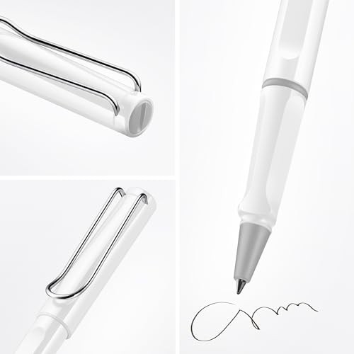 LAMY Safari White Rollerball Pen – Ergonomic Grip Medium Line Width –