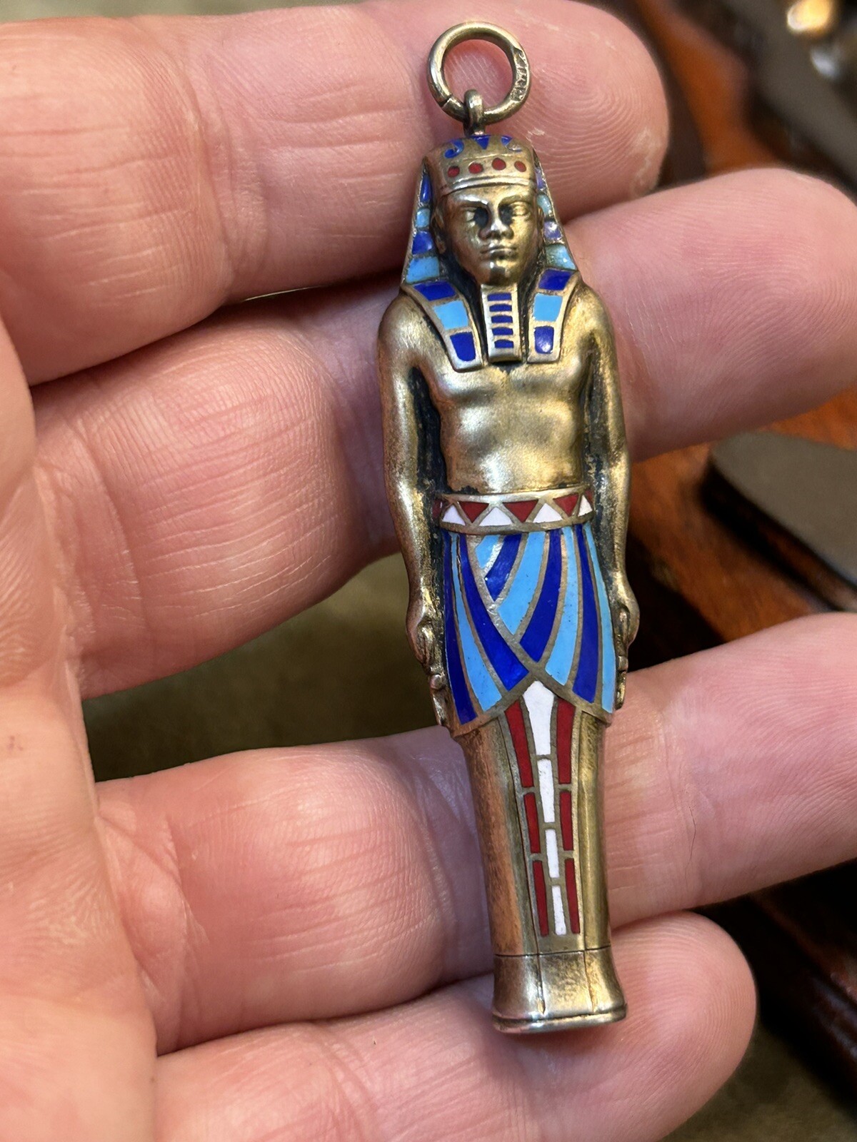 1920s British Egyptian Revival Sterling Enamel Retractable Pencil Brit Hallmarks