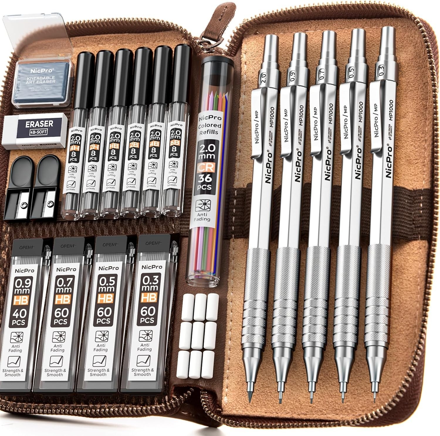20PCS Metal Mechanical Pencil Set Art Drafting Pencil Lead Holders Refills