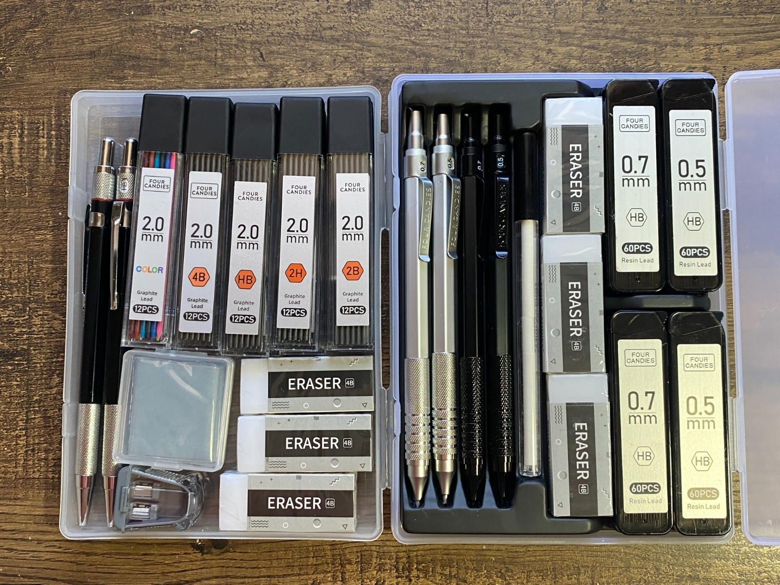 Four Candies Metal Mechanical Pencils Sets with Case 0.5mm, 0.7 mm & 2.0 mm