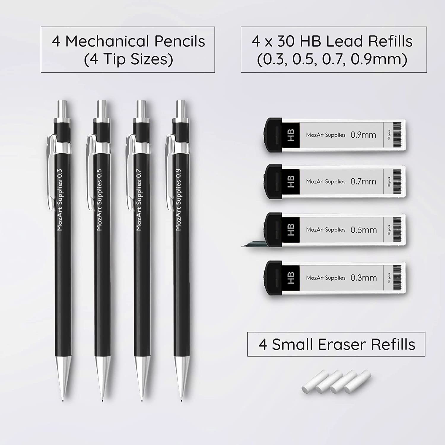 MozArt Mechanical Pencil Set with Case – 4 Sizes: 1 Count (Pack of 1), Black