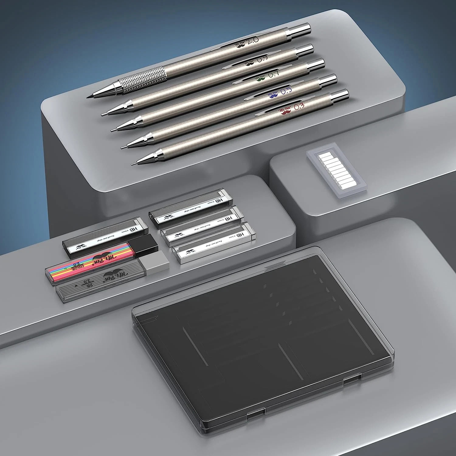 Mr. Pen- Metal Mechanical Pencil Set with Lead and Eraser Refills, 5 Sizes, 0.3,