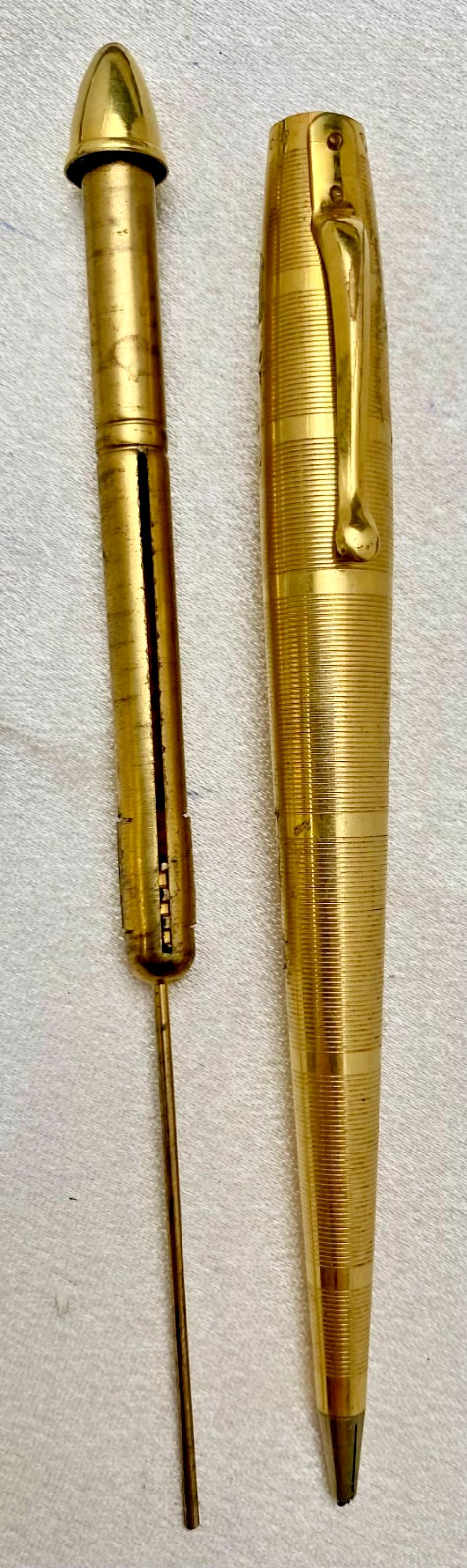 VTG & RARE GOLD PLATED MECHANICAL PENCIL, SKYLINE STYLE, 1.18mm, MARKED c1930 vg