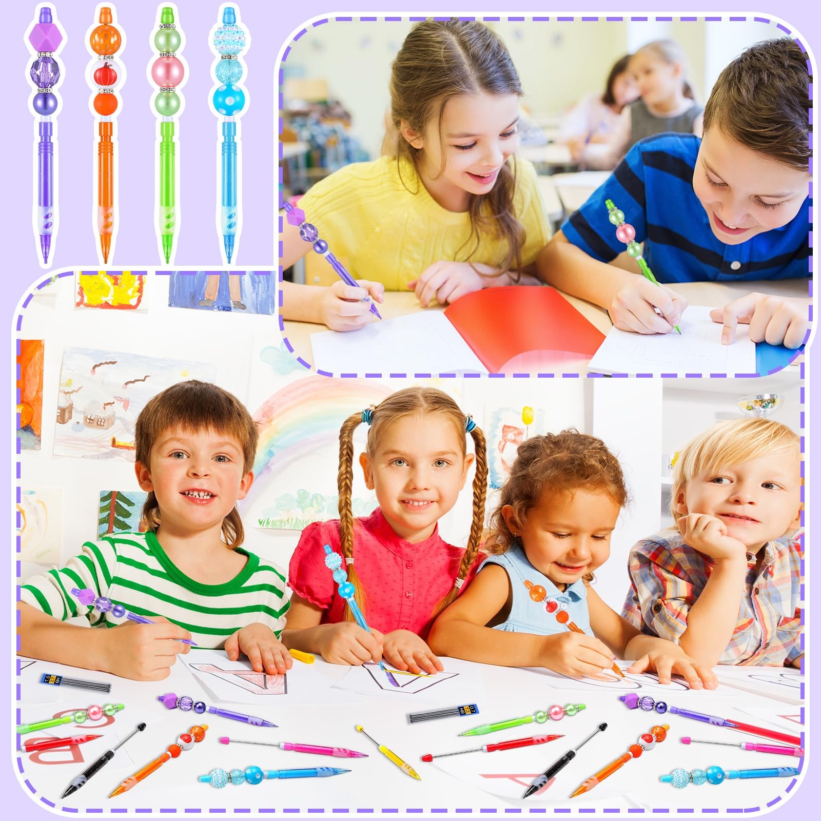 16 Pcs Beadable Mechanical Pencils Set Colored Mini Beadable Pencils with Lea…
